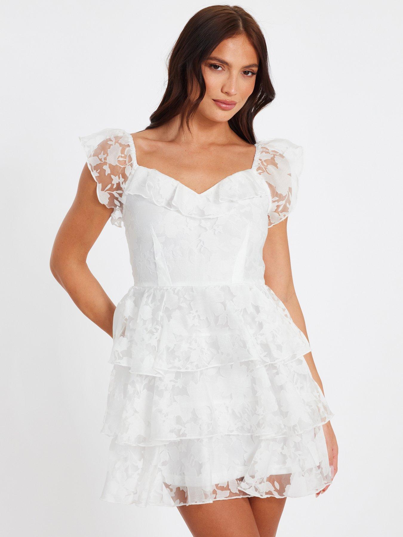 Quiz White Chiffon Floral Skater Dress | Very