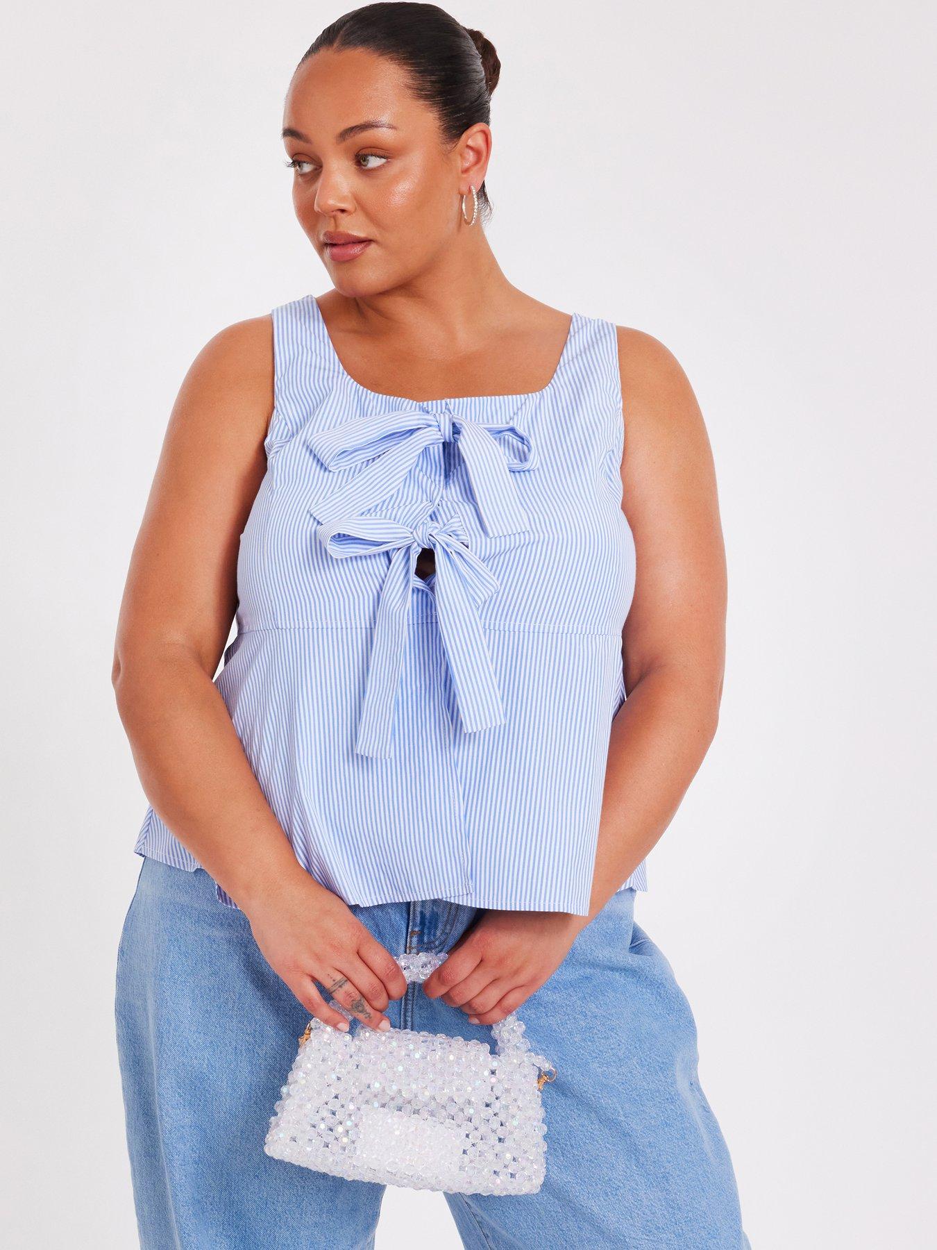 undefined Curve Pale Blue Striped Top