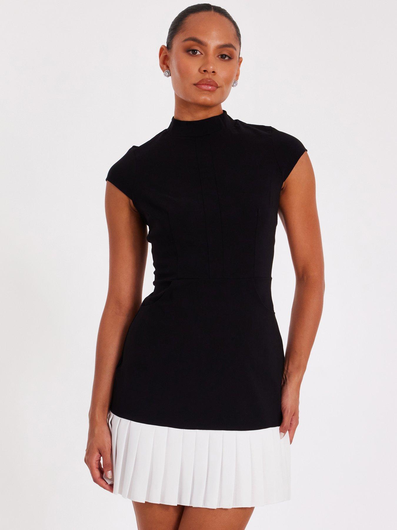 undefined Black Contrast Pleated Mini Dress