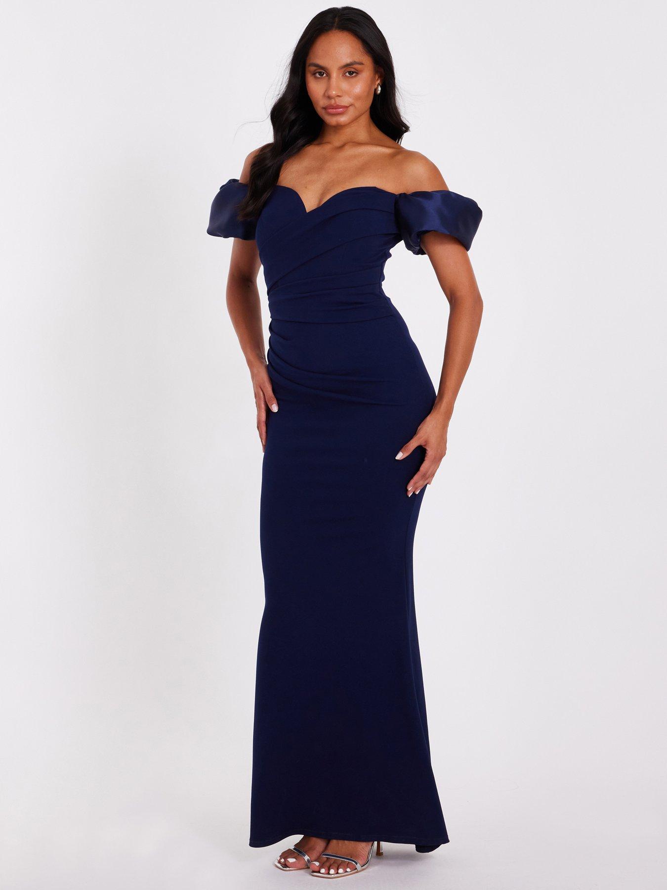 undefined Navy Puff Sleeve Maxi Dress