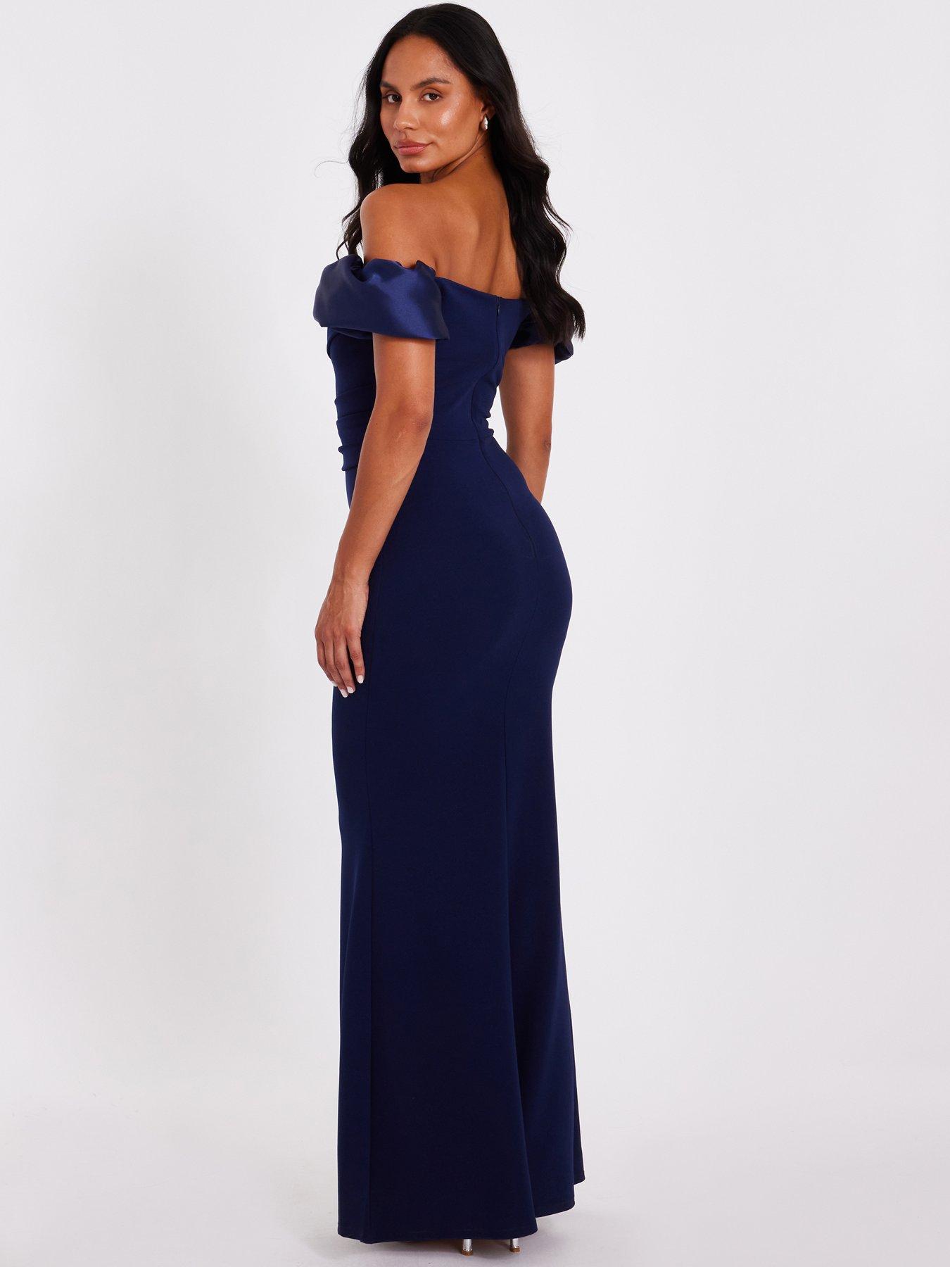 Image 2 of 6 of Quiz Navy Puff Sleeve Maxi Dress