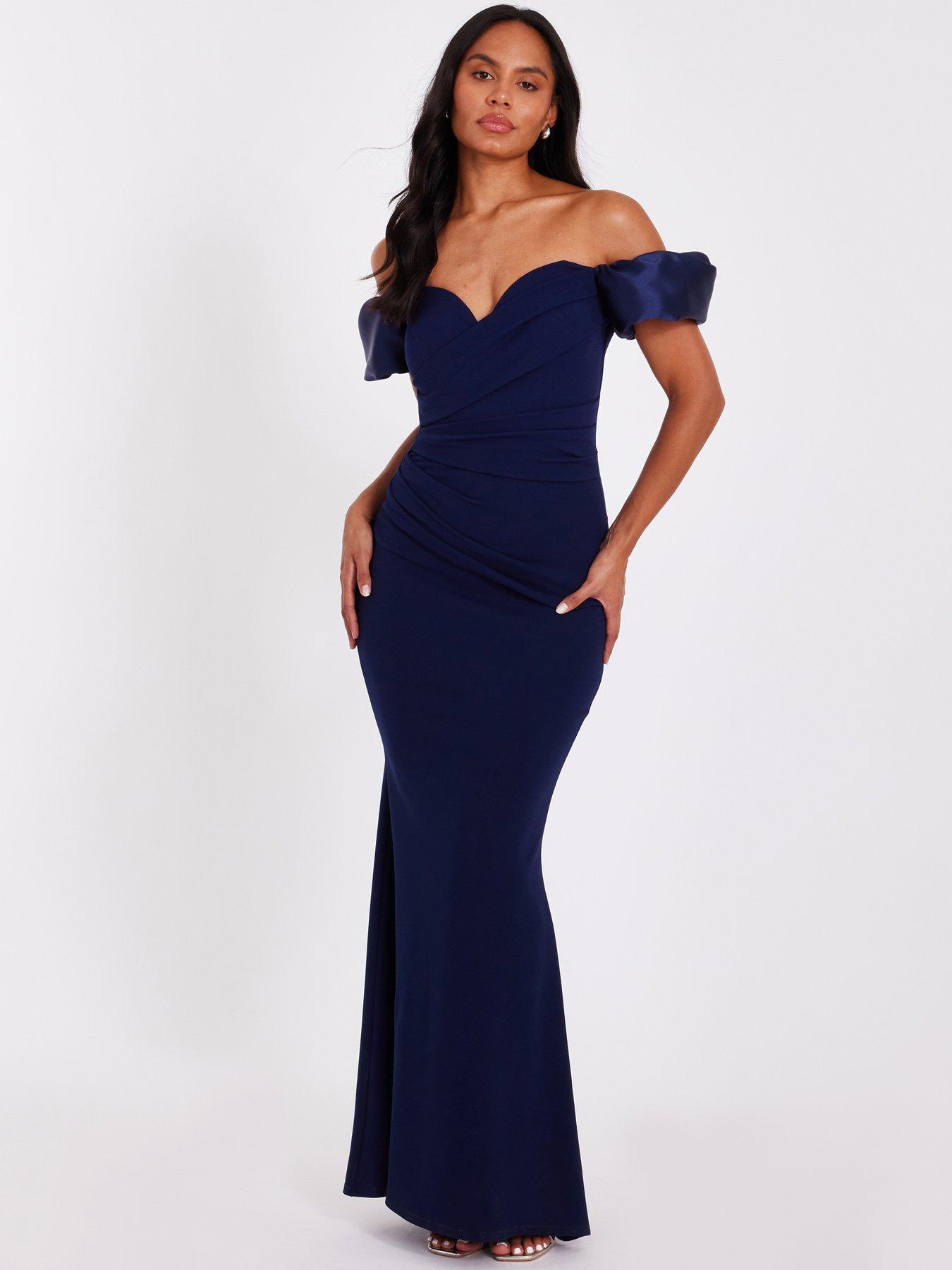 Image 3 of 6 of Quiz Navy Puff Sleeve Maxi Dress