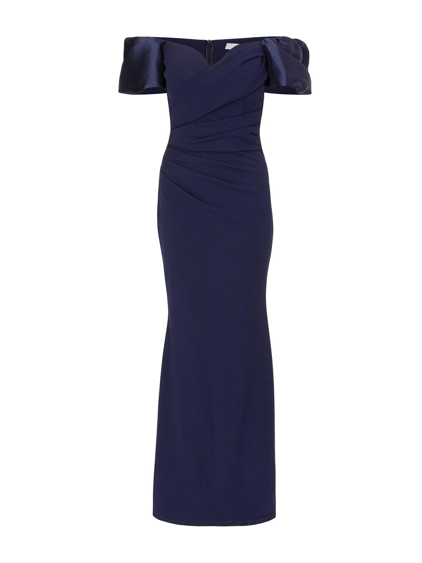 Image 4 of 6 of Quiz Navy Puff Sleeve Maxi Dress