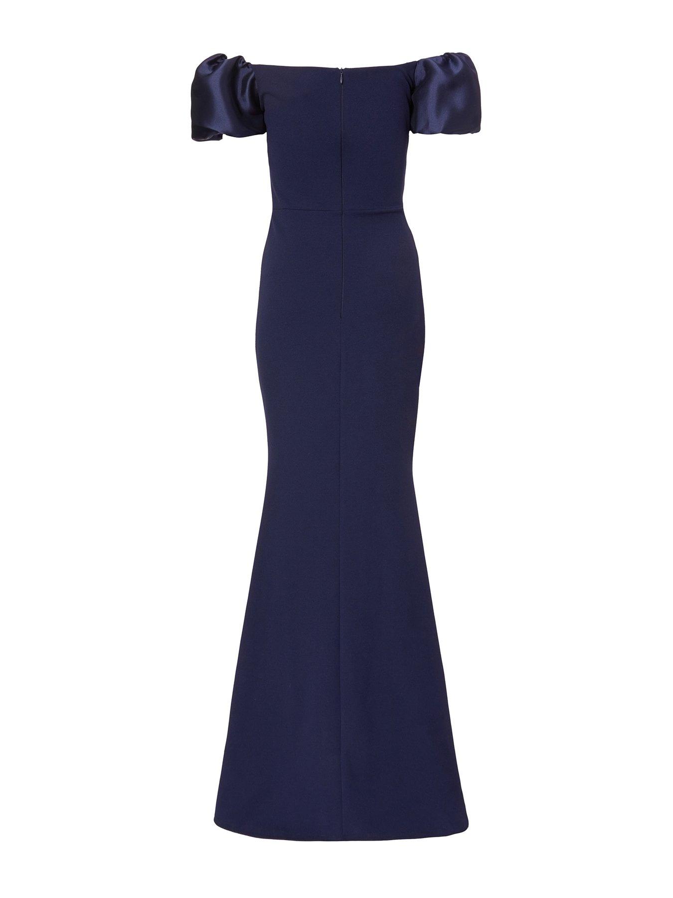 Image 5 of 6 of Quiz Navy Puff Sleeve Maxi Dress