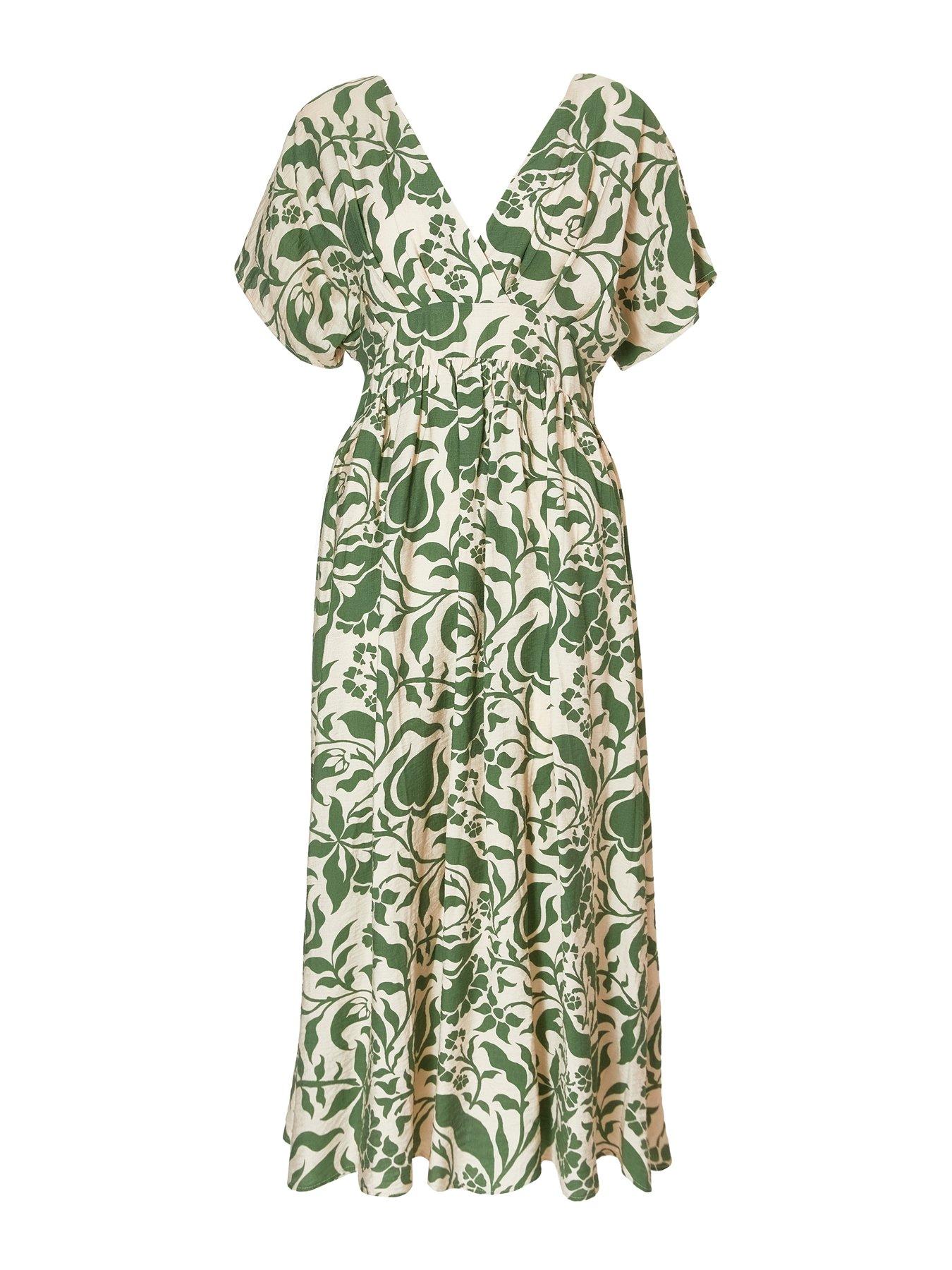 Image 4 of 6 of Quiz Khaki Tropical Print Midaxi Dress