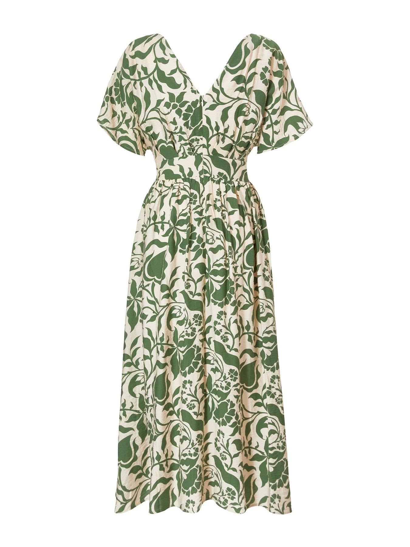 Image 5 of 6 of Quiz Khaki Tropical Print Midaxi Dress