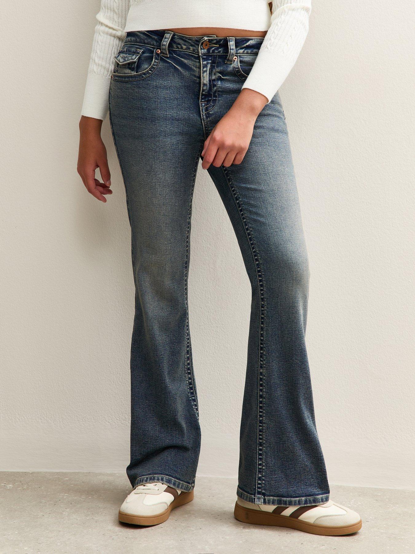 New Look 915 Girls Faded Low Rise Flared Jeans - Blue