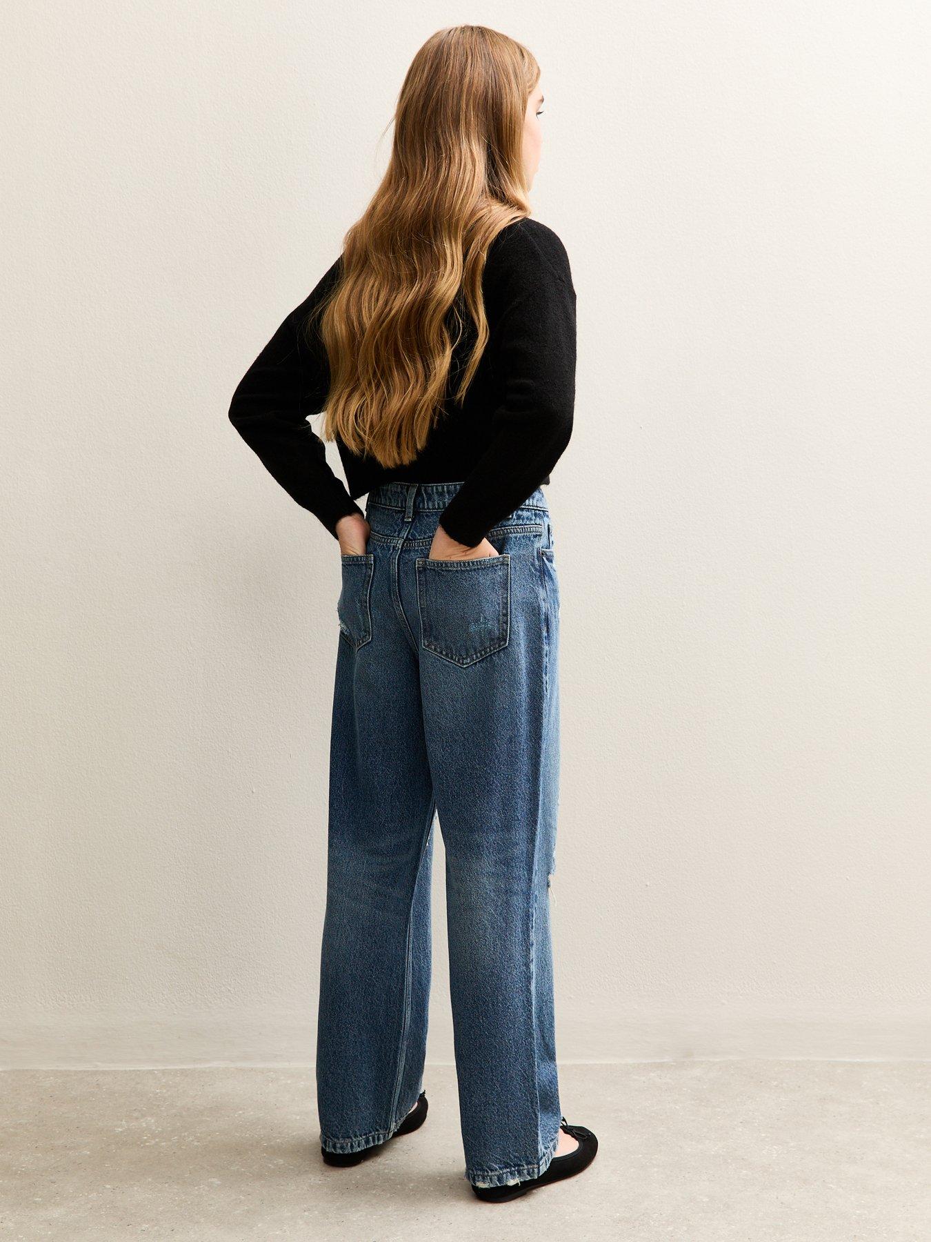 Image 2 of 5 of New Look 915 Girls Mid Ripped Knee Wide Leg Jeans - Blue