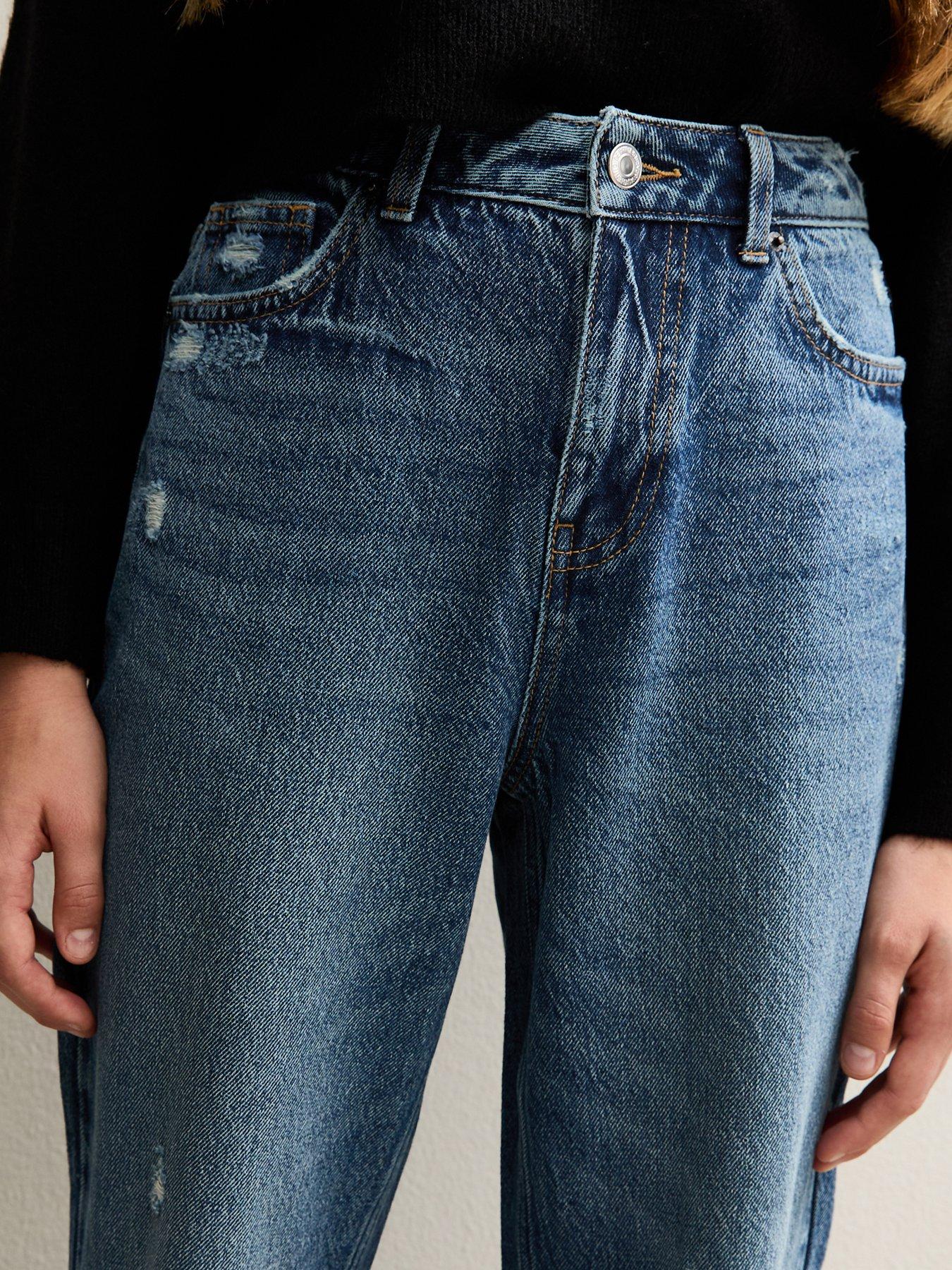 Image 5 of 5 of New Look 915 Girls Mid Ripped Knee Wide Leg Jeans - Blue