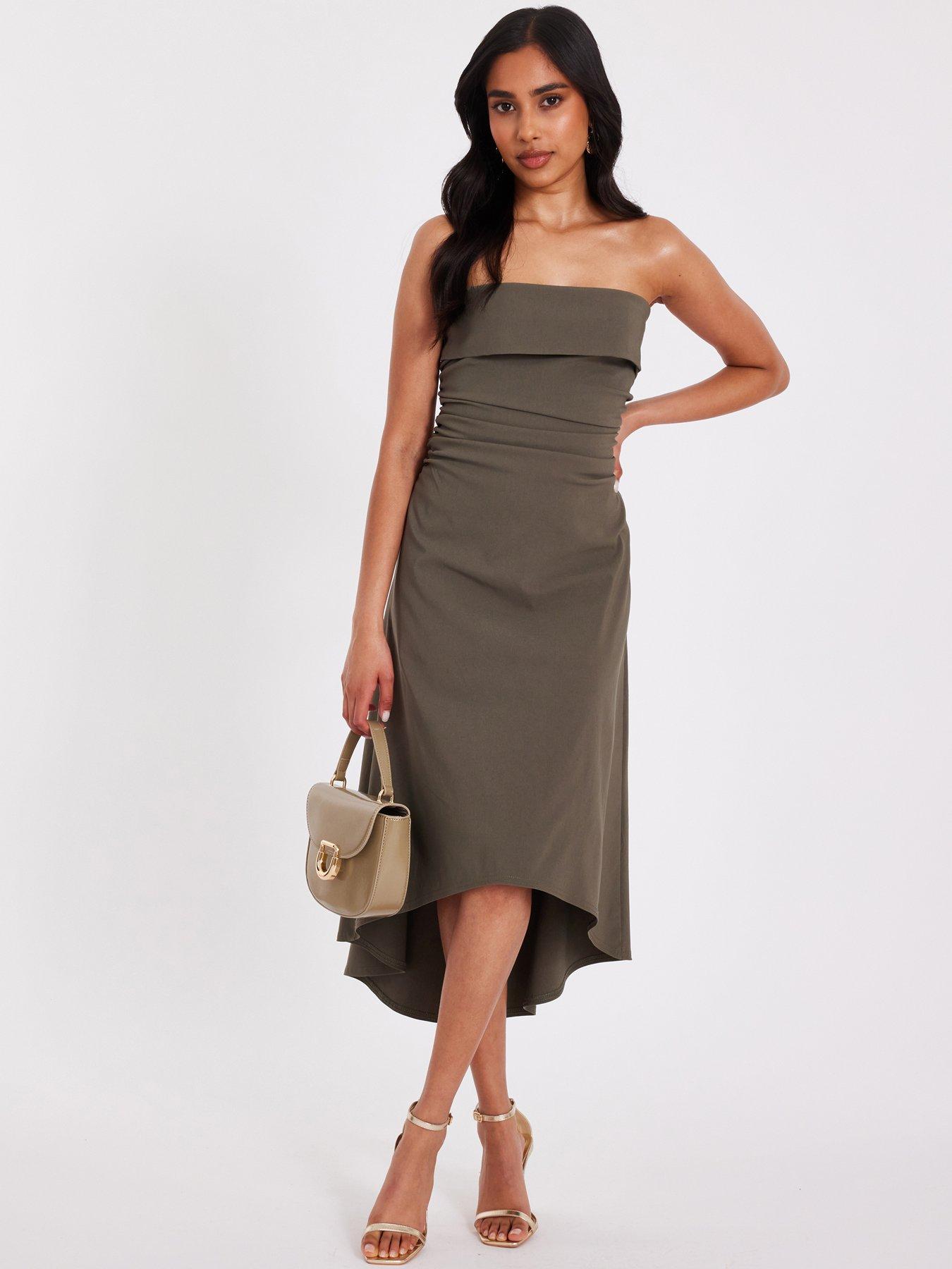 undefined Petite Khaki Bandeau Midi Dress