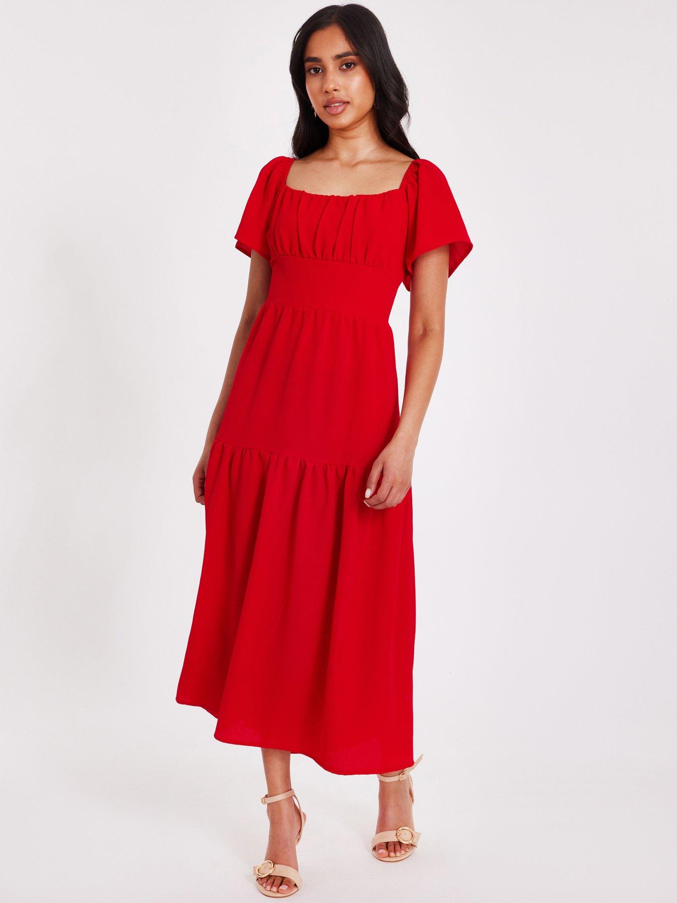 undefined Petite Red Short Sleeve Midaxi Dress