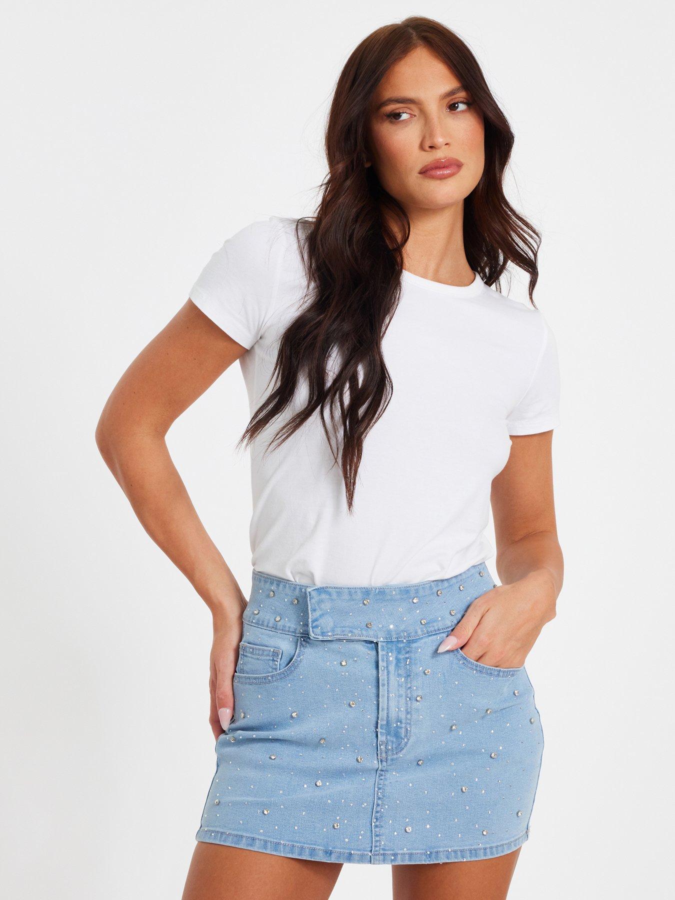 Quiz Light Wash Denim Mini Skirt Very