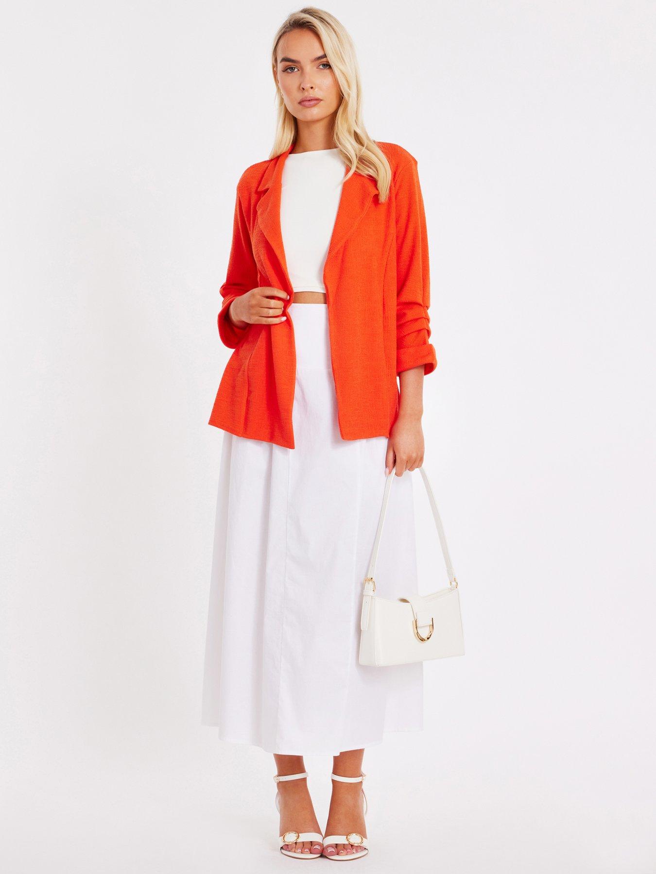undefined Orange Textured Ruched Sleeve Blazer