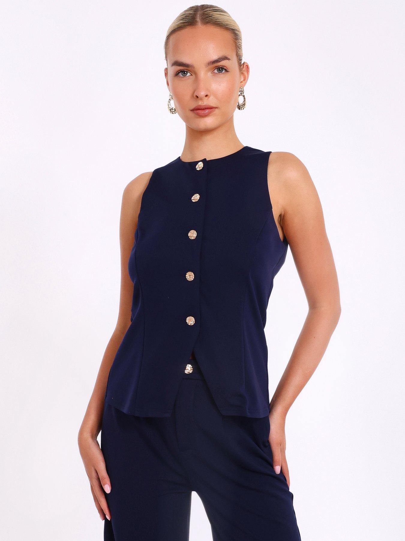 undefined Navy Button Front Waistcoat