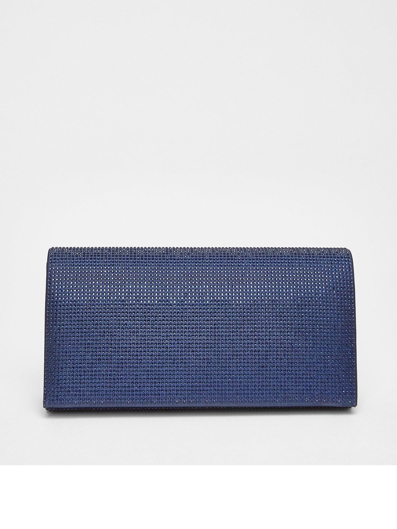 Quiz Navy Diamante Embellished Clutch Bag