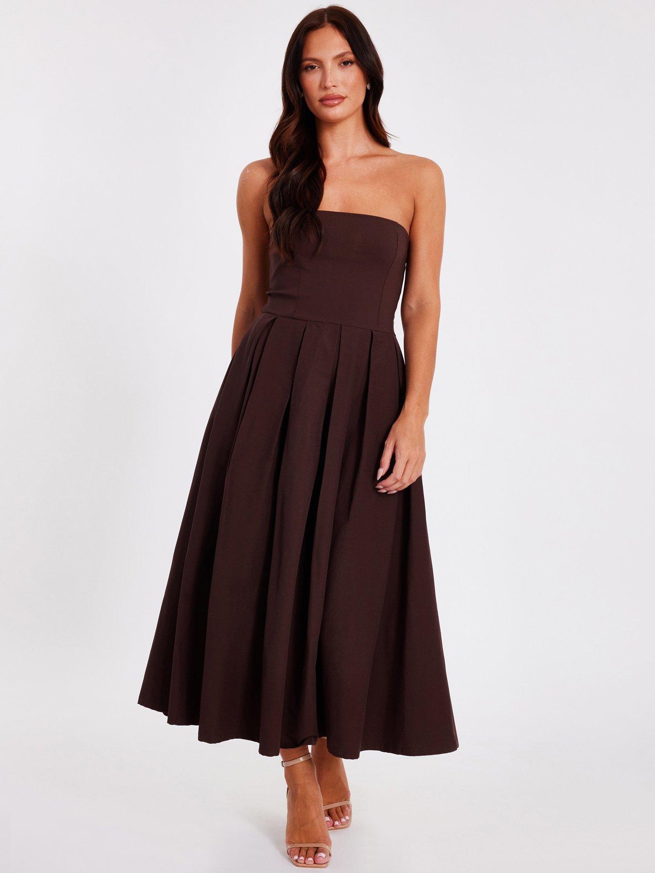undefined Brown Bandeau Midi Dress