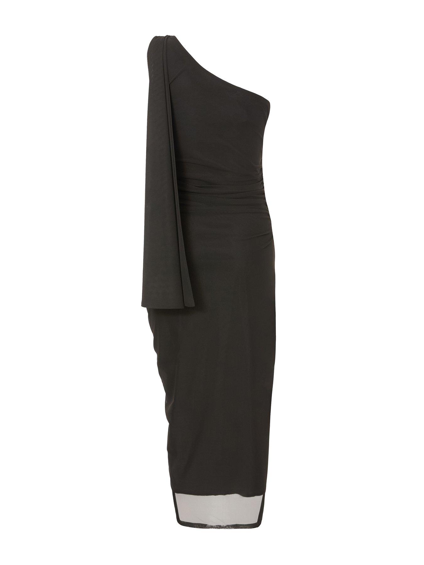Image 5 of 6 of Quiz Black Mesh One Shoulder Midi Dress