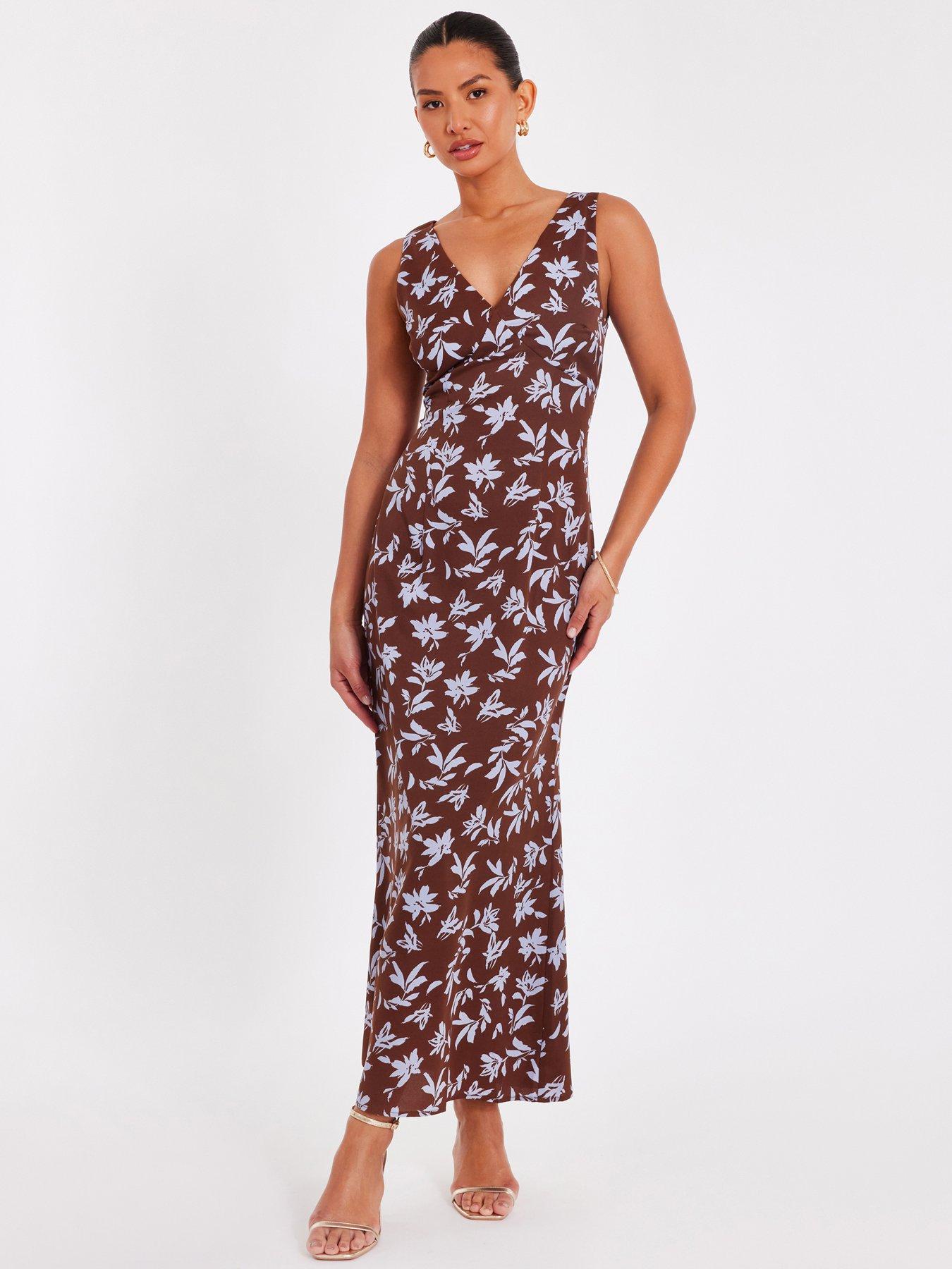 undefined Brown Woven Floral Midaxi Dress