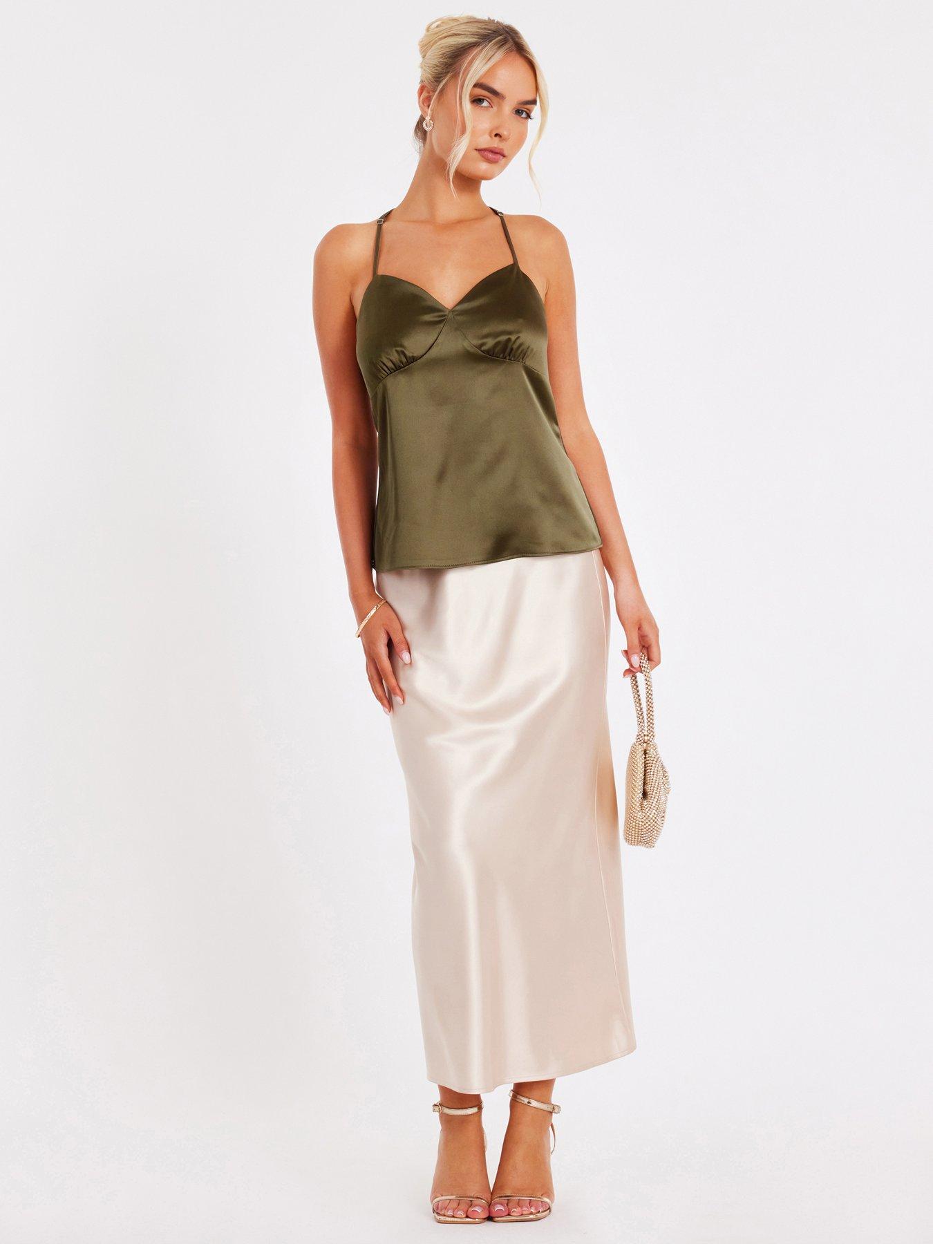 undefined Khaki Satin Cami Top