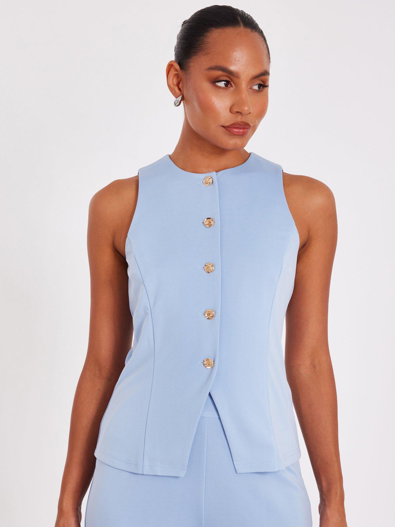undefined Light Blue Button Front Waistcoat
