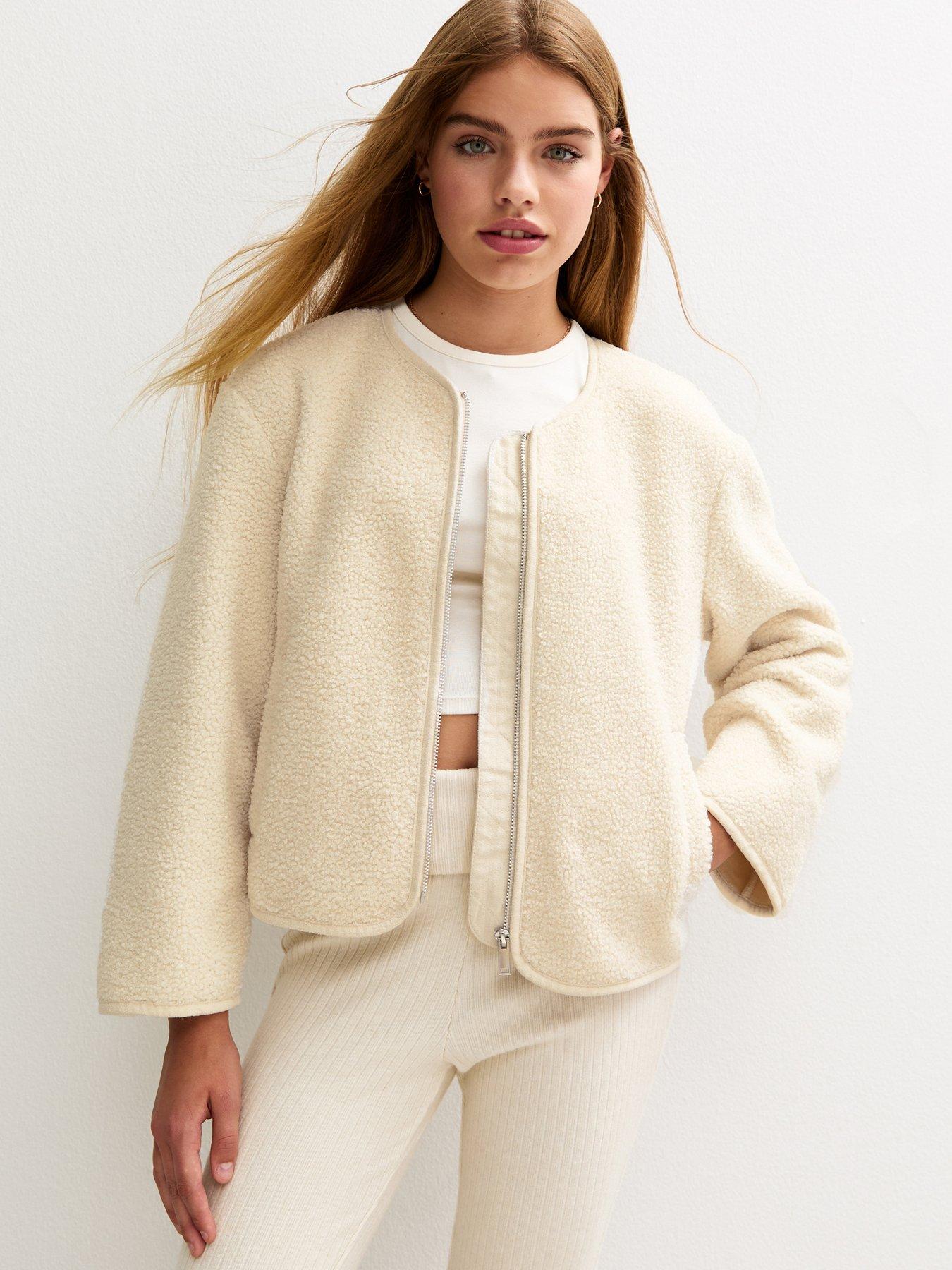 Image 1 of 5 of New Look 915 Girls Borg Zip Through Jacket - Cream
