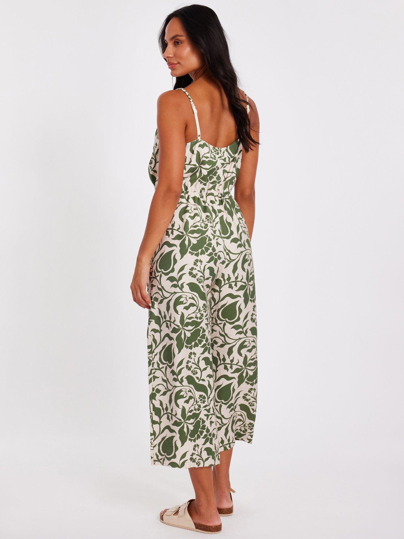 Image 2 of 6 of Quiz Khaki Tropical Print Jumpsuit