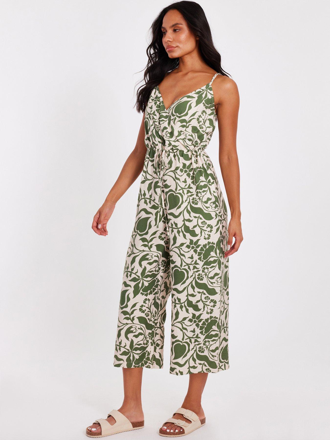 Image 3 of 6 of Quiz Khaki Tropical Print Jumpsuit