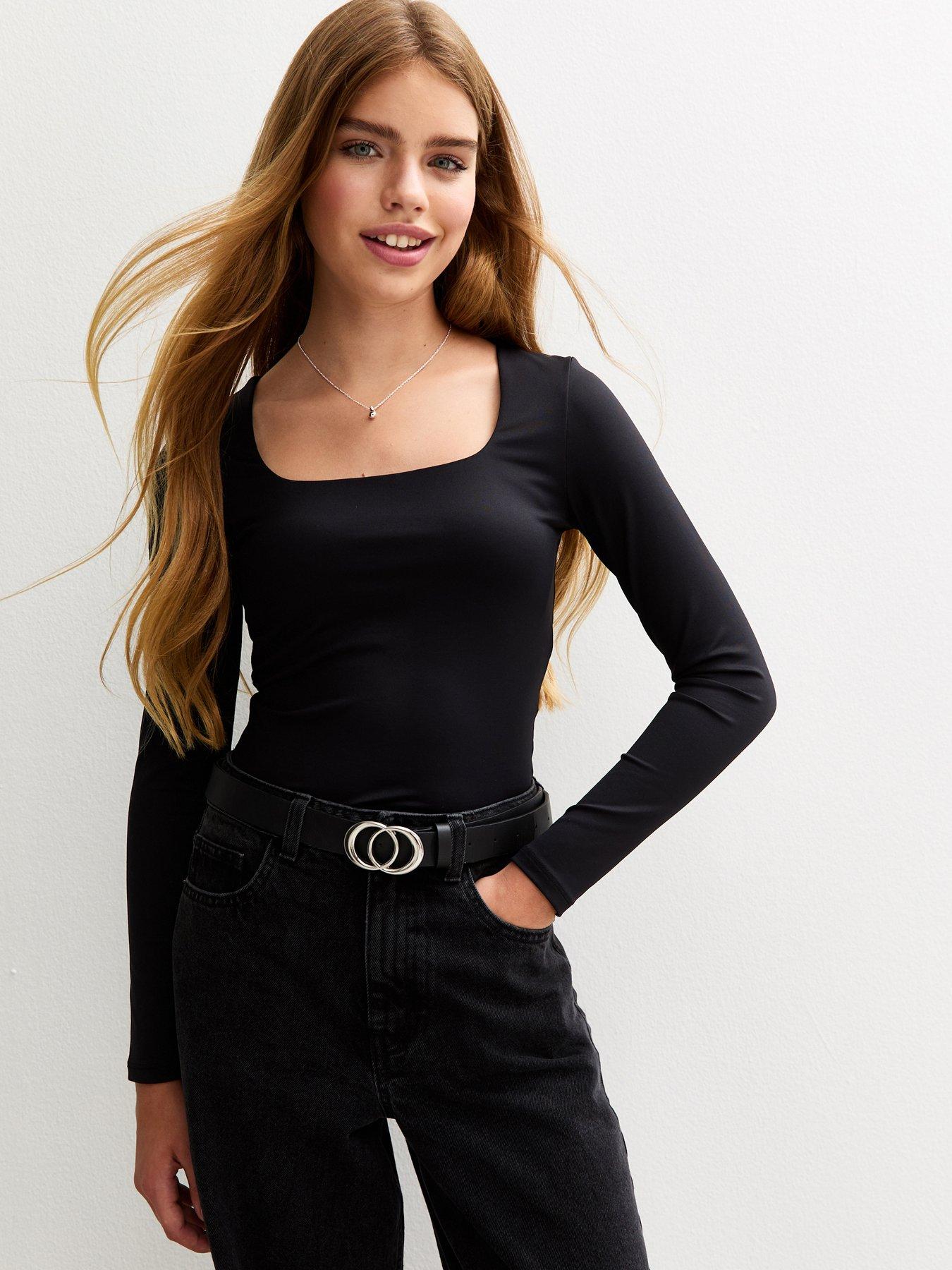 New Look 915 Girls Back Long Sleeve Square Neck Top - Black