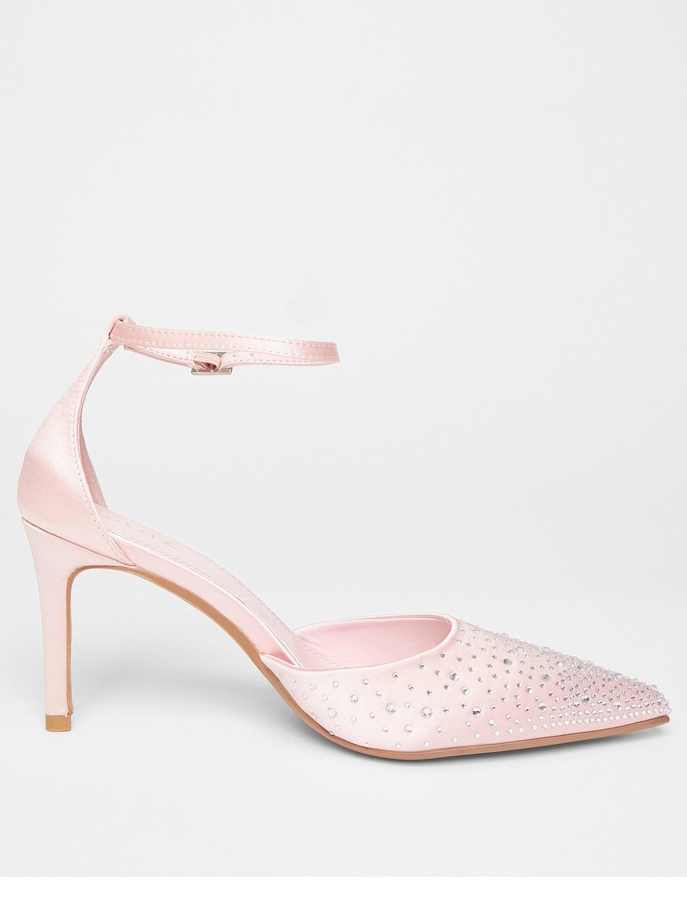 Quiz Pink Satin Diamante Court Heels