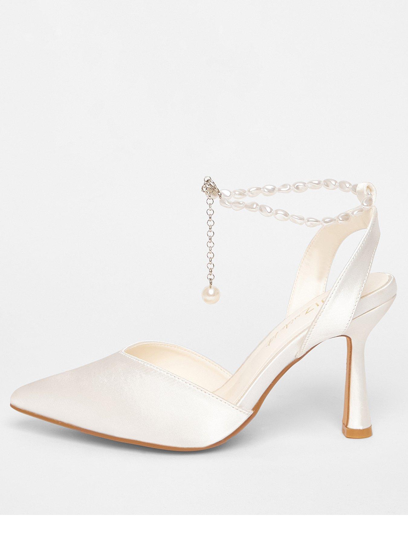 undefined Wide Fit White Pearl Strap Court Heels