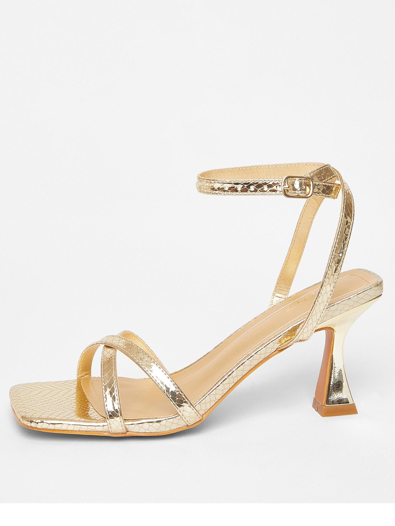 undefined Gold Cross Strap Flared Heel