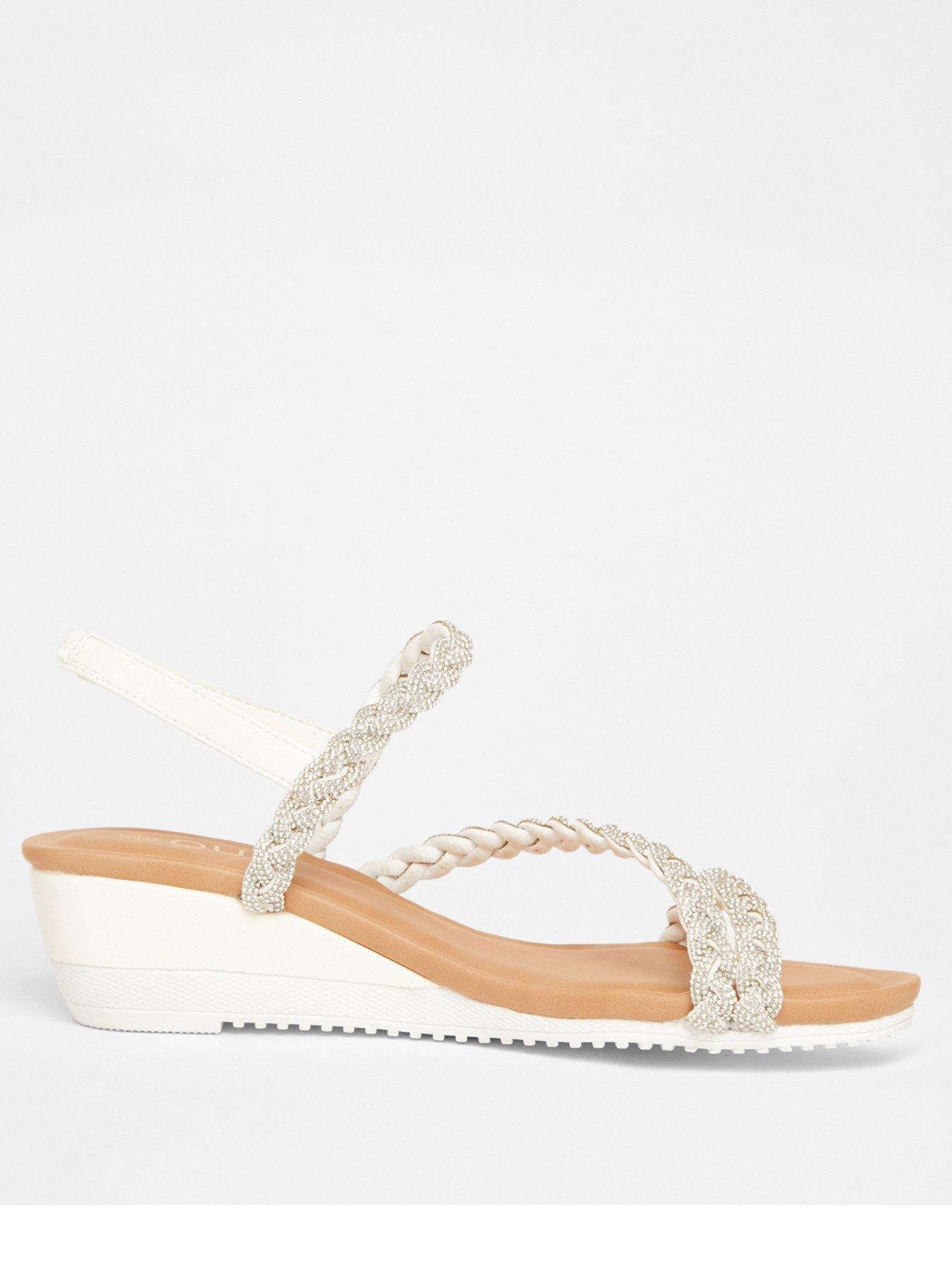 undefined Silver Diamante Low Wedge Sandals