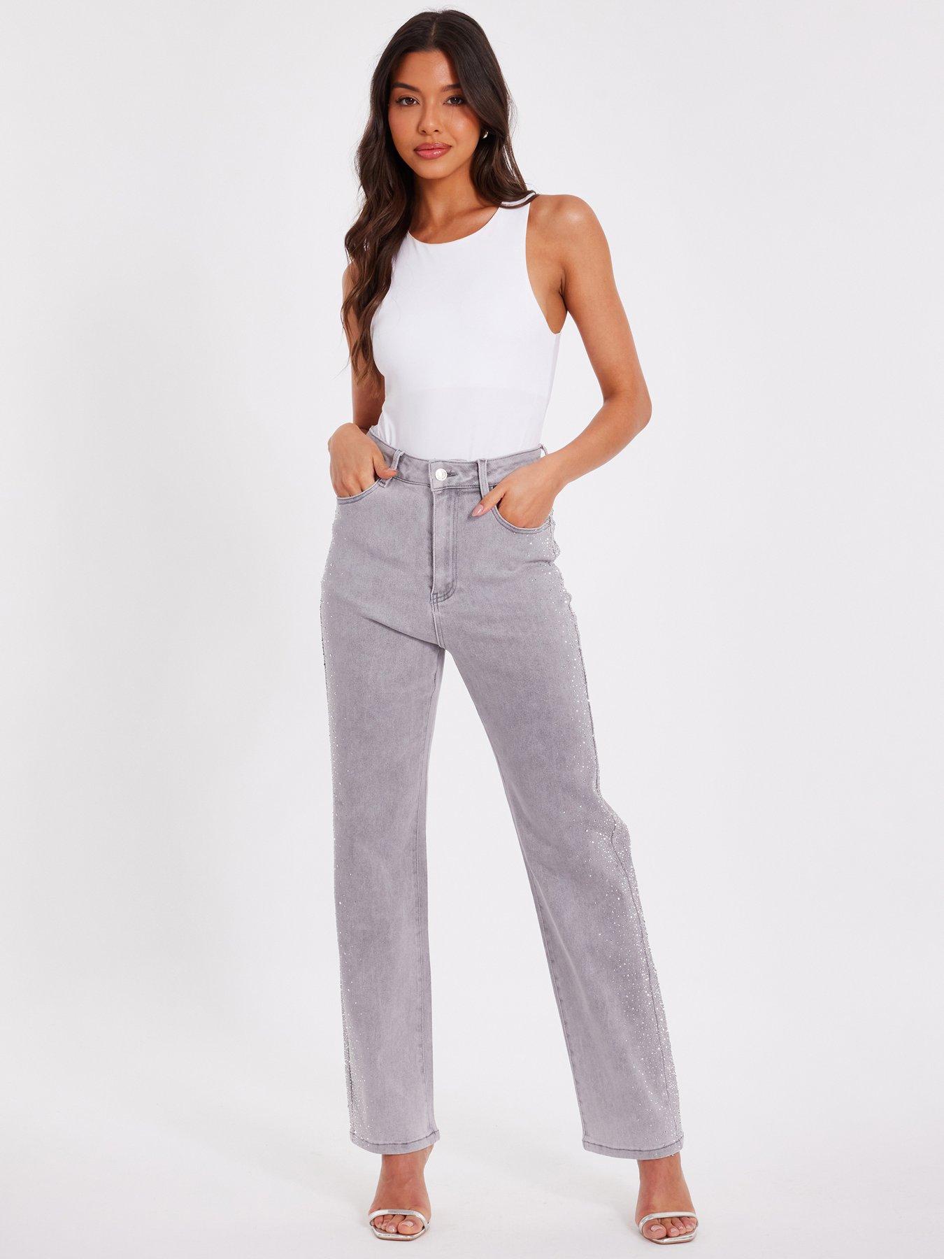 undefined Grey Denim Diamante Jeans