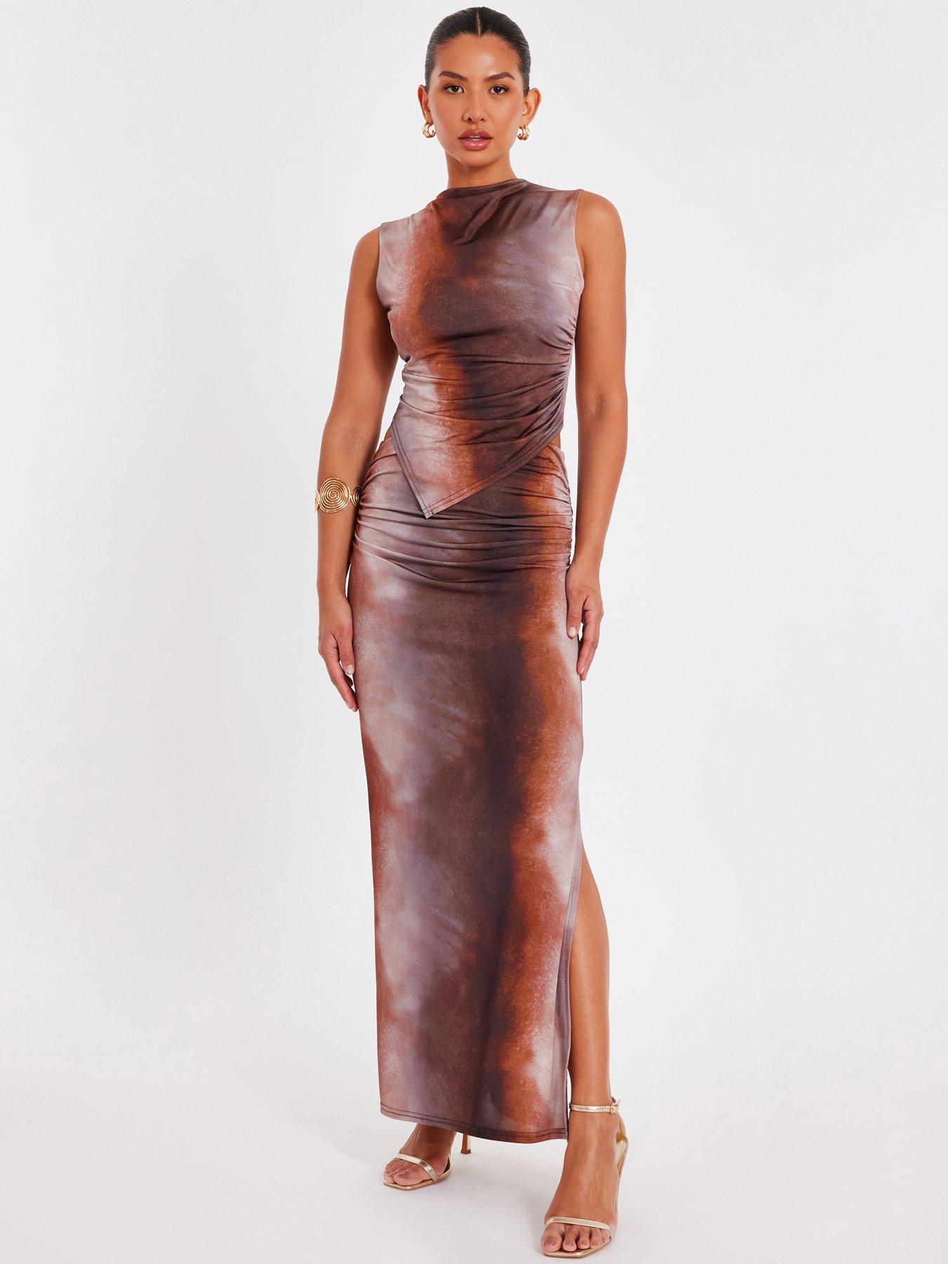 undefined Brown Abstract Maxi Skirt