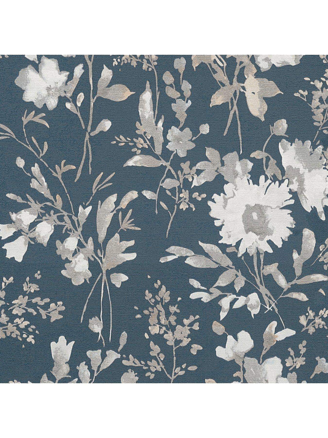 Image 4 of 4 of CosmoLiving by Cosmopolitan Petal Poetry  Metallic Floral Grey Non Woven Wallpaper
