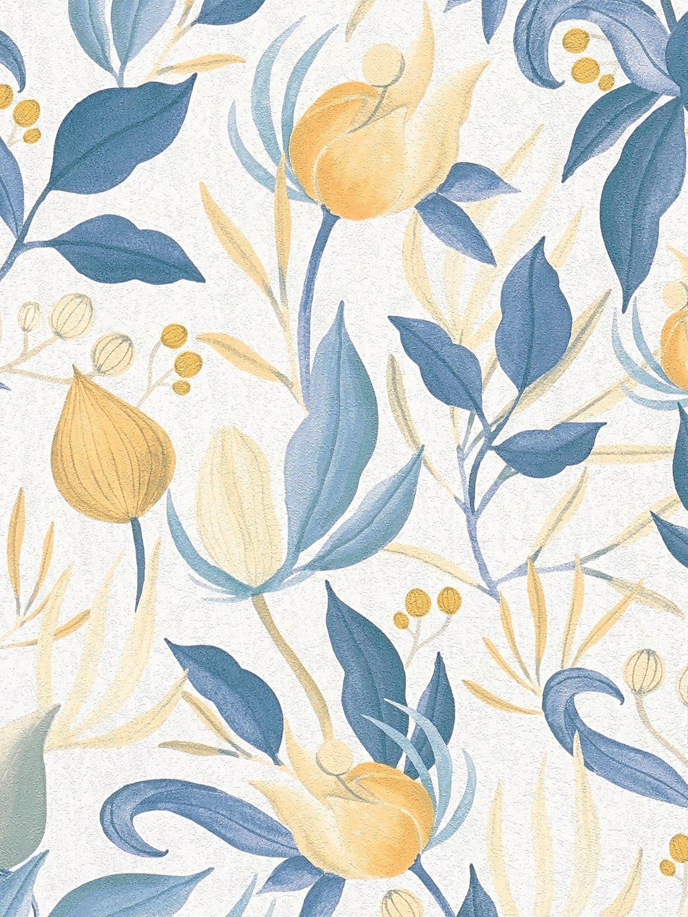 CosmoLiving by Cosmopolitan Still Bloom  Blue Non Woven Wallpaper
