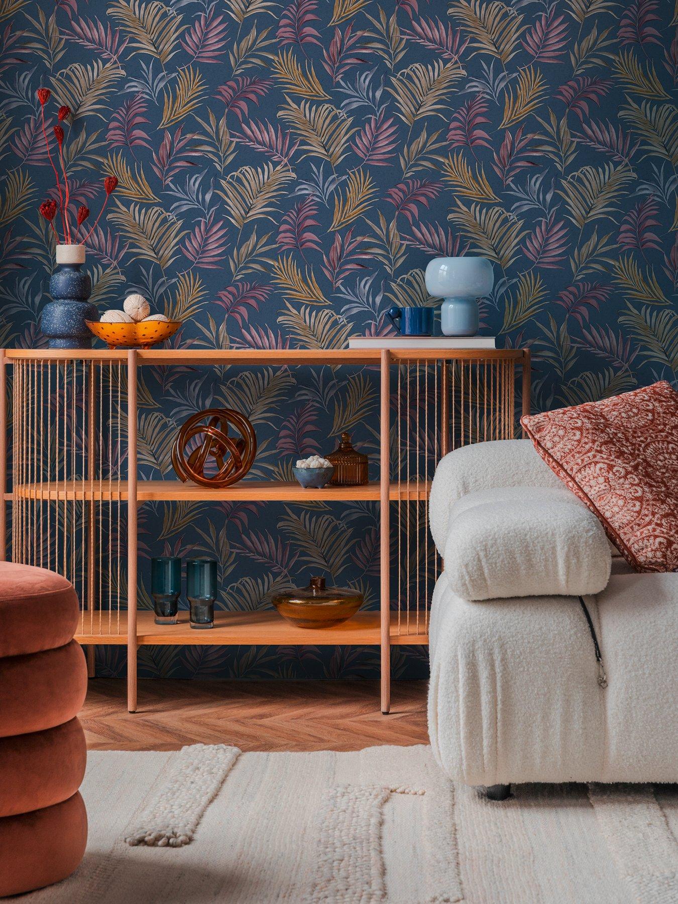 CosmoLiving by Cosmopolitan Midnight Botanica Beige Blue Lilac Non Woven Wallpaper