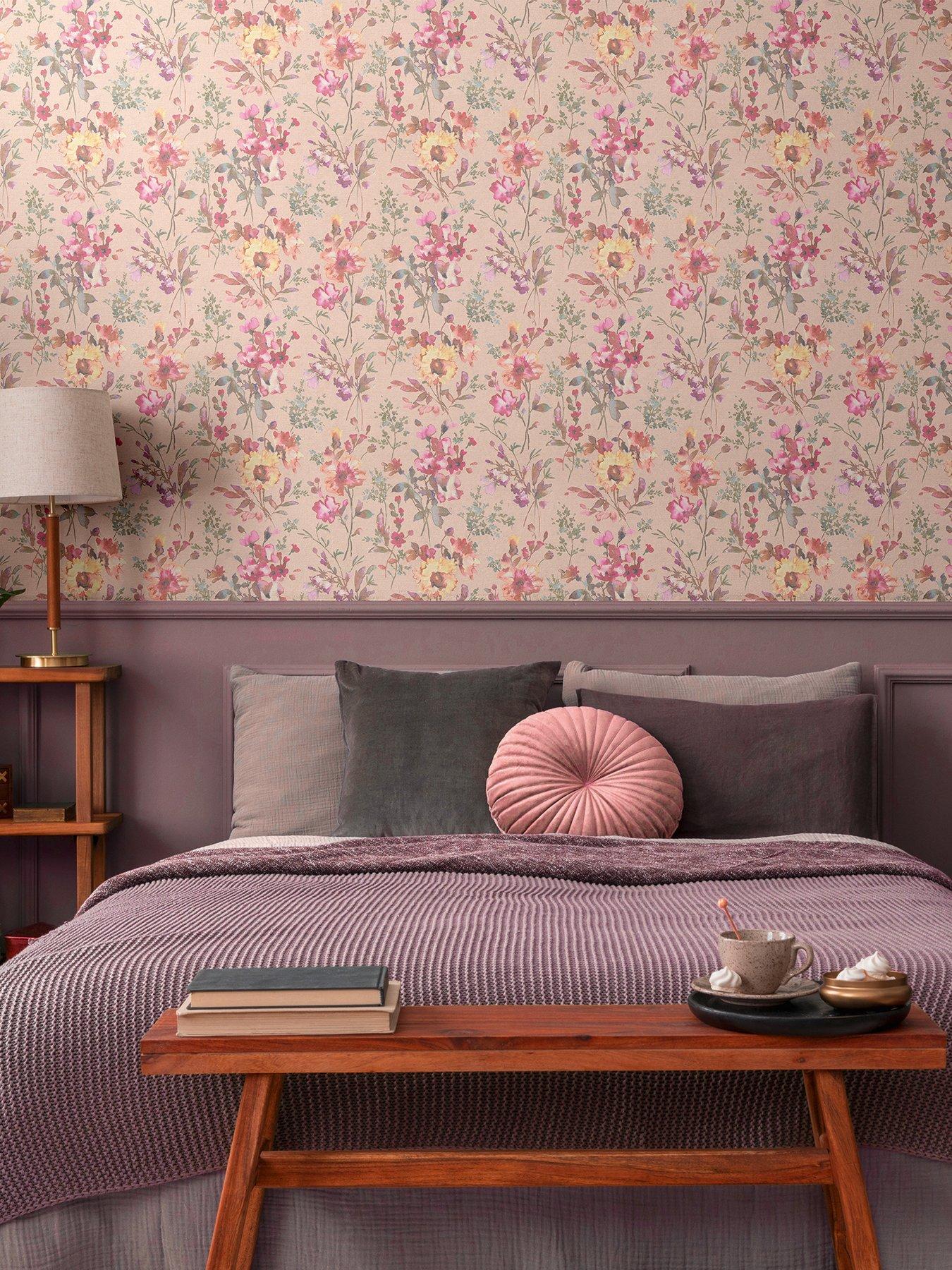 CosmoLiving by Cosmopolitan Petal Poetry  Metallic Floral Pink Multi Non Woven Wallpaper