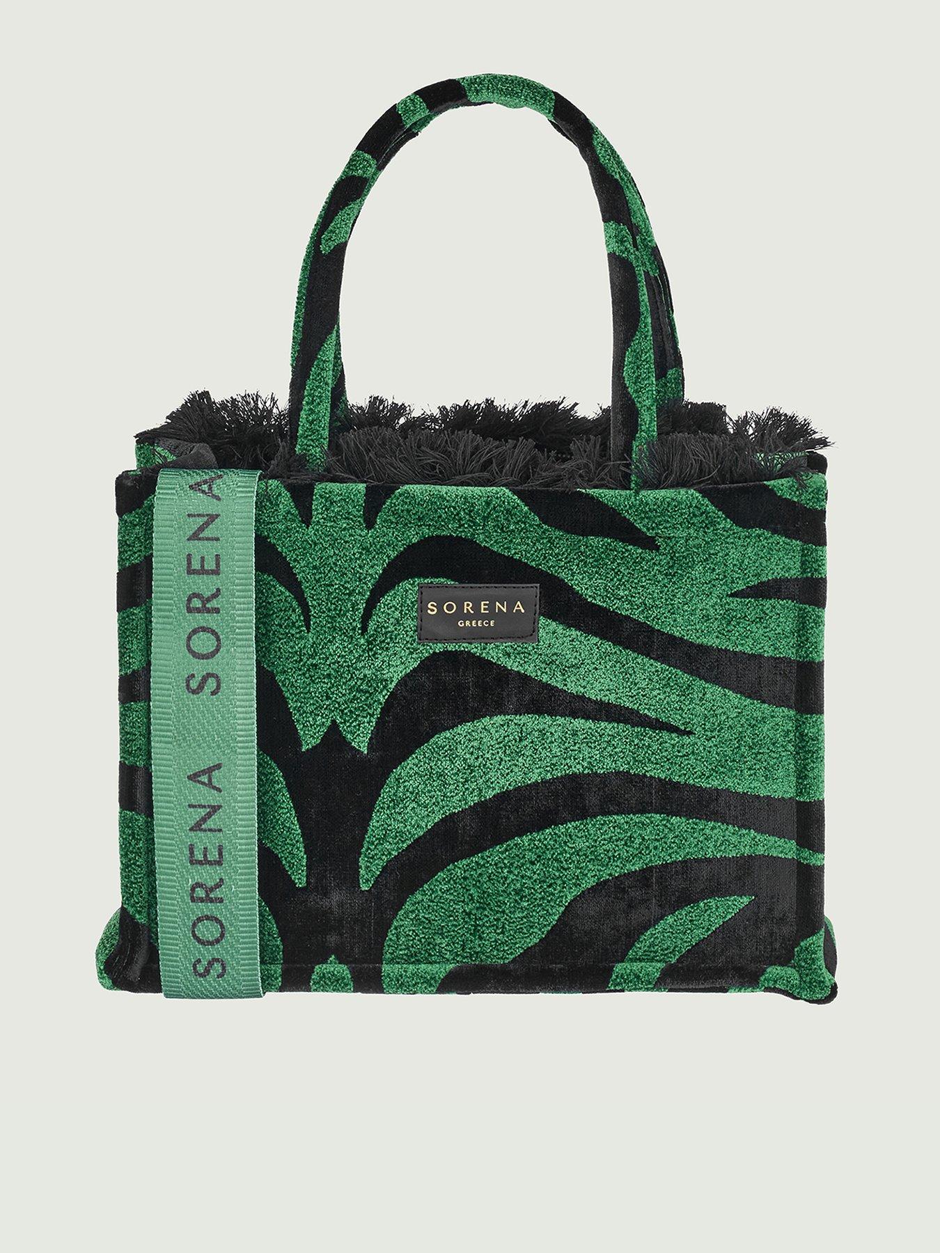 Sorena Animal Velvet Petrol Medium Tote Bag - Green