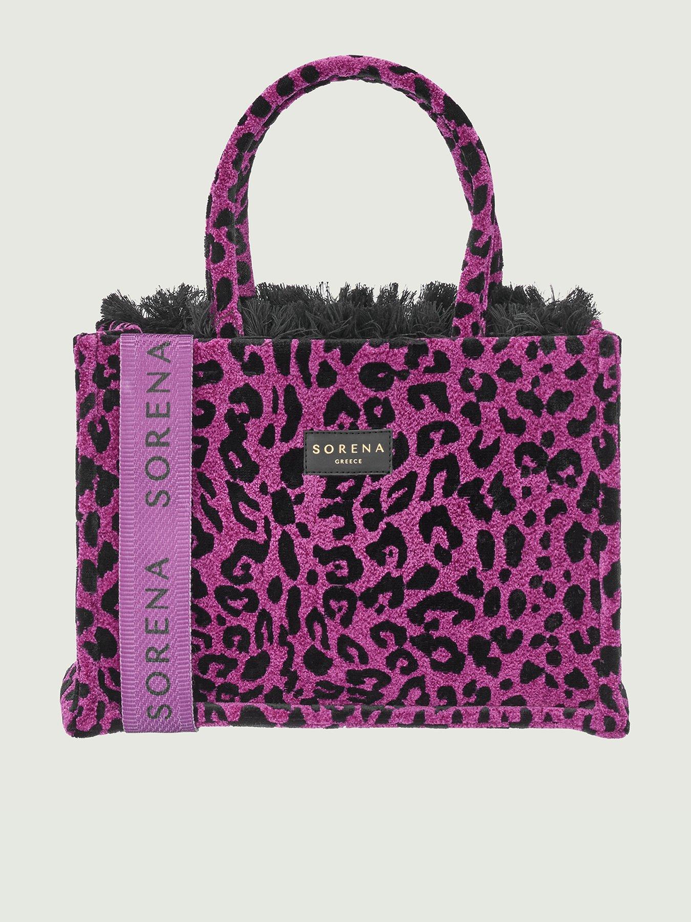 Sorena Leopard Velvet Magenta Medium Tote Bag - Purple