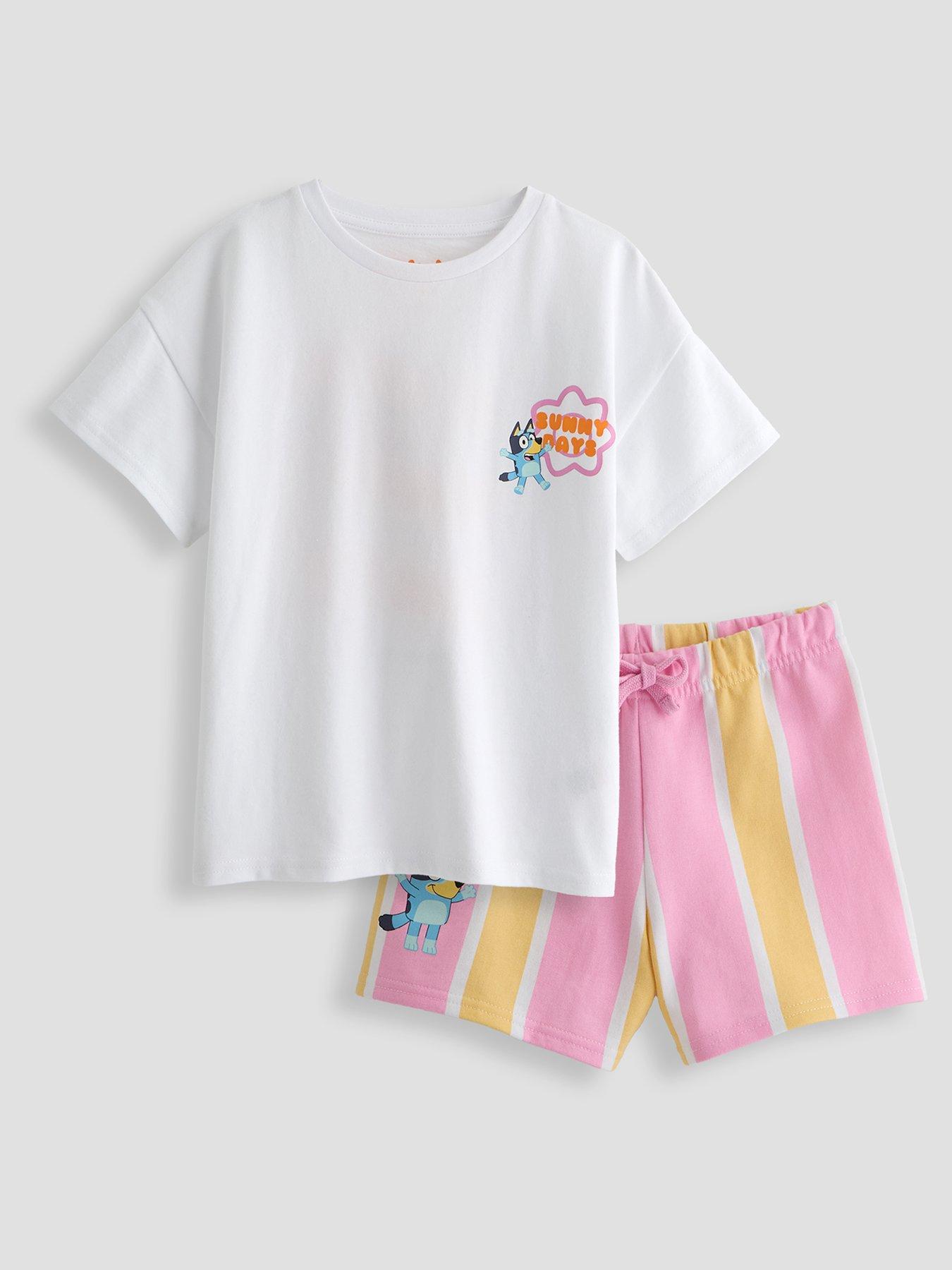 The Very Collection Bluey Back Print T-Shirt Stripe Short Set - Orange
