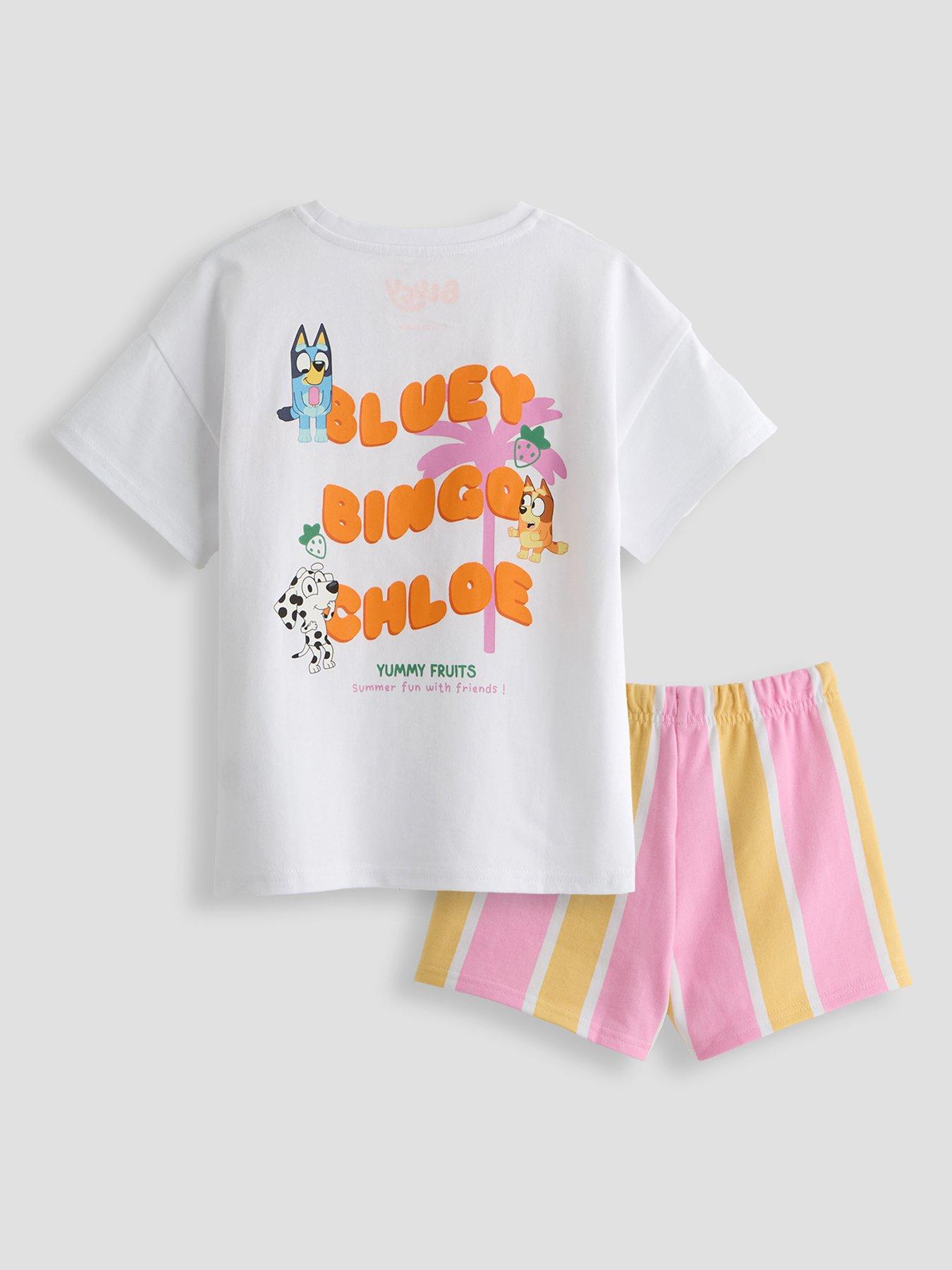 Image 1 of 6 of The Very Collection Bluey Back Print T-Shirt Stripe Short Set - Orange