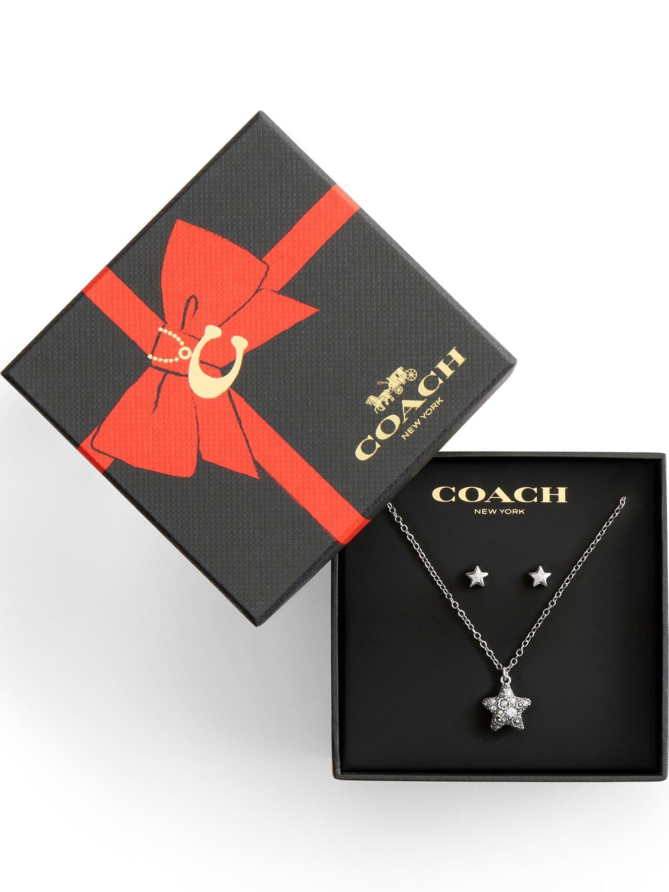 COACH Earring Necklace Pave Star Set Boxed - Silver