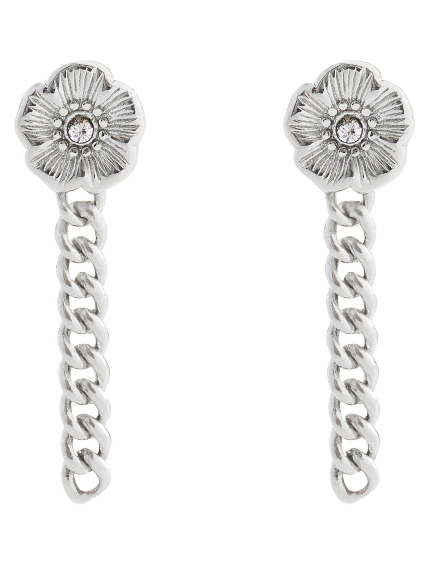 COACH Earring Textured Tearose Front Back - Silver