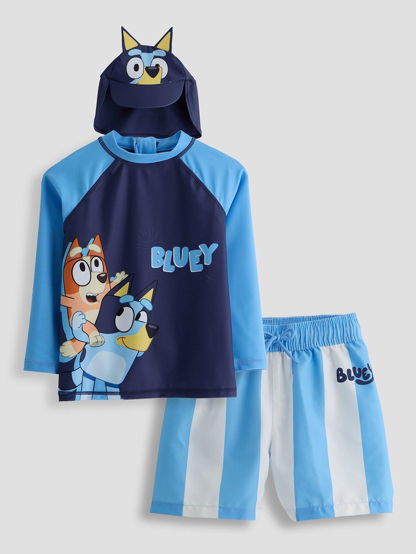 Image 1 of 6 of The Very Collection Bluey Long Sleeve Rash Vest And Hat Set - Blue