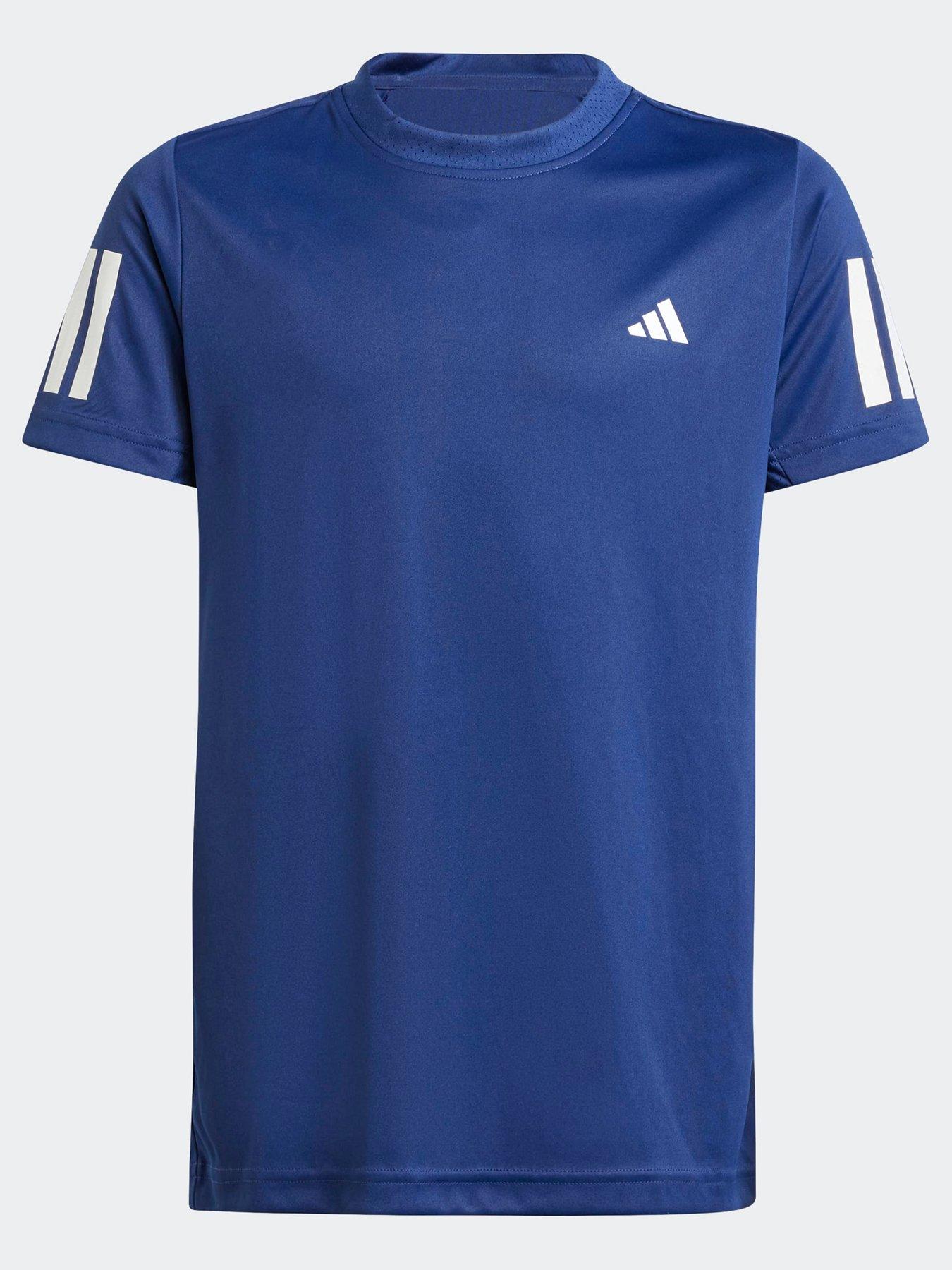 adidas Boys Tennis Club 3 Stripe Tee - Blue, Blue, Size 11-12 Years