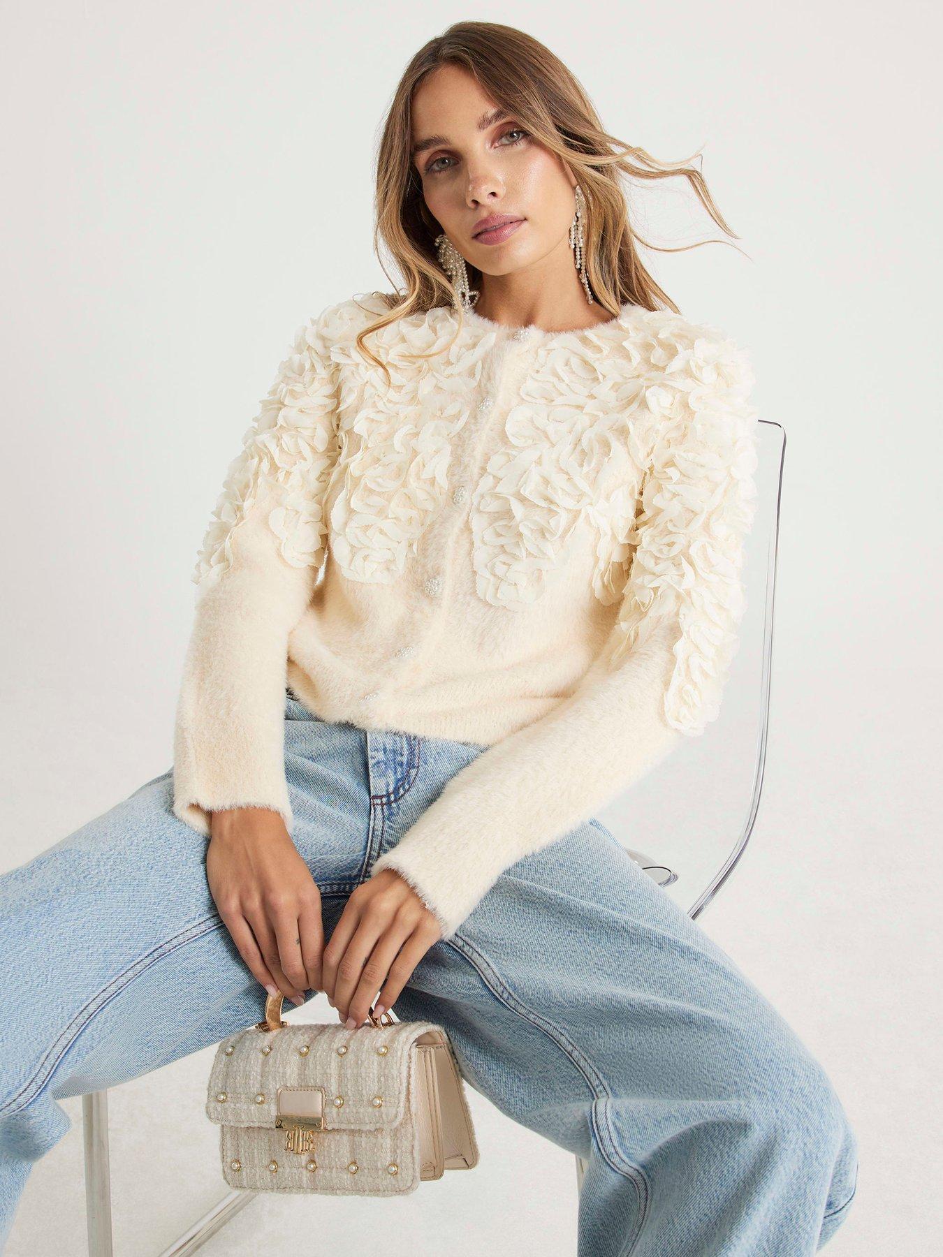 River Island 3D Chiffon Cardigan - Cream