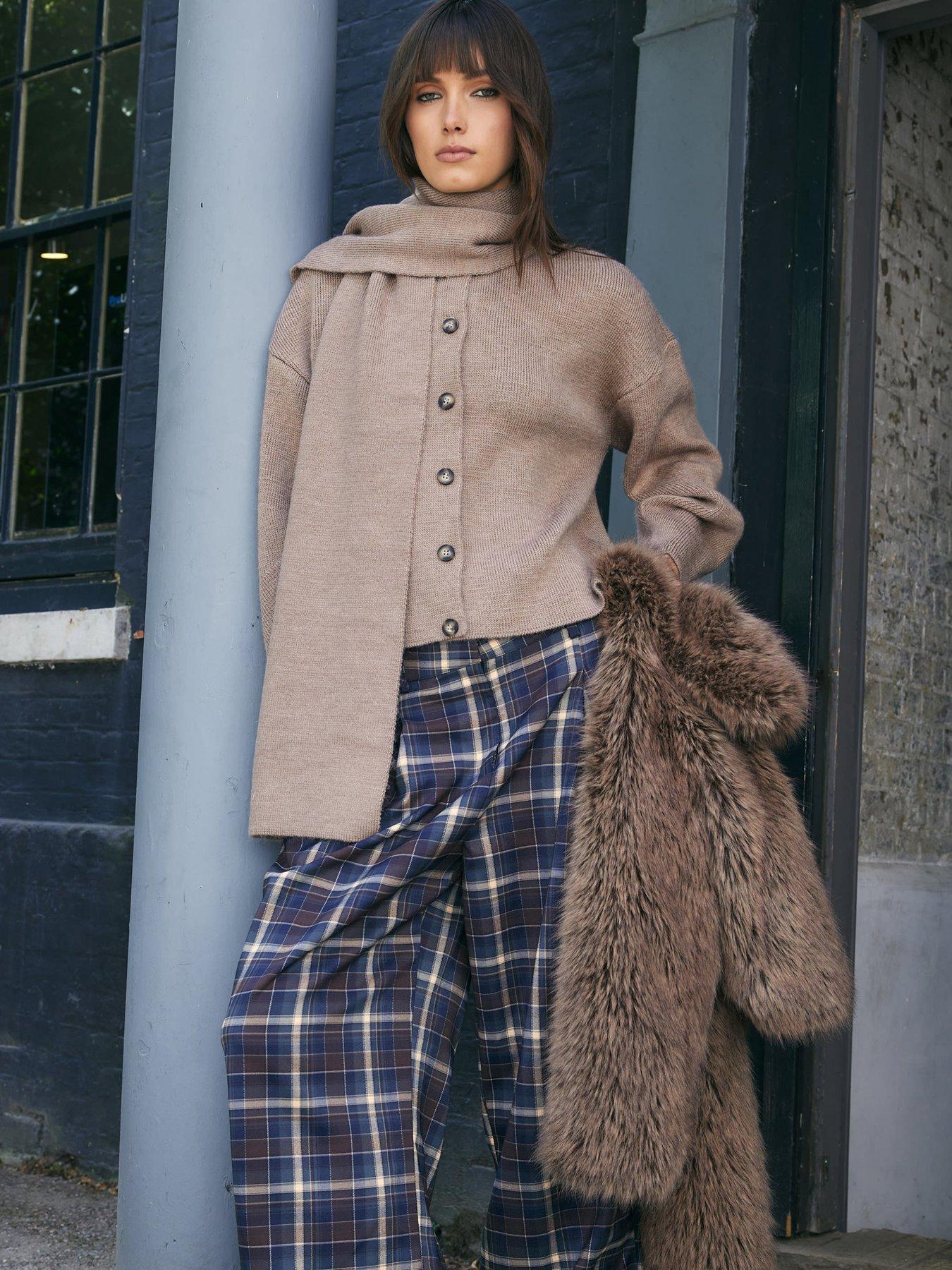 River Island Tartan Wide Leg Trousers Brown Very