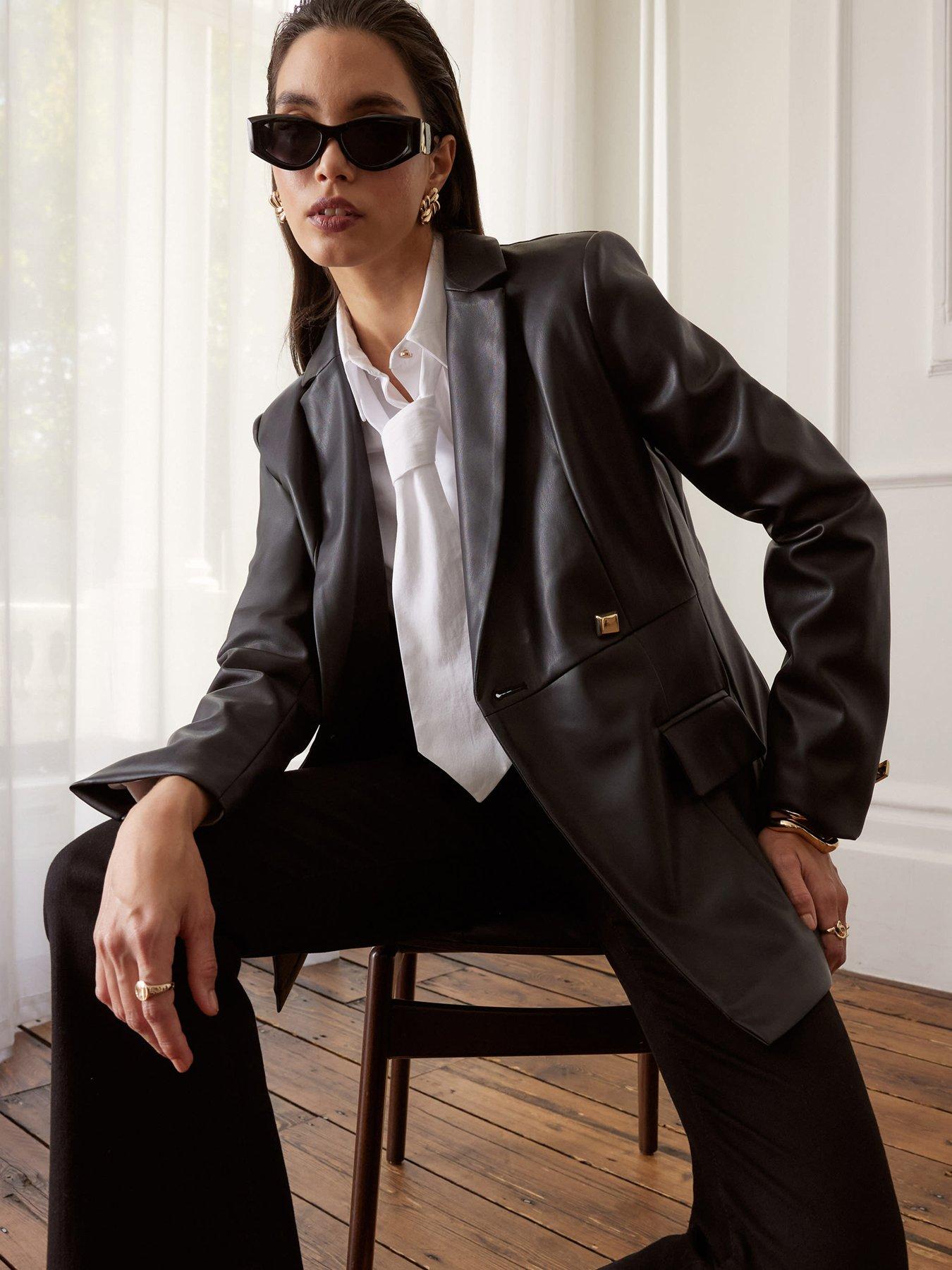 River Island PU Fitted Blazer - Black