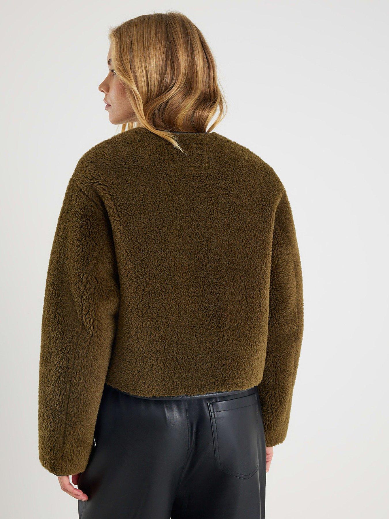 Image 2 of 4 of River Island Borg Button Through Duffle - Khaki